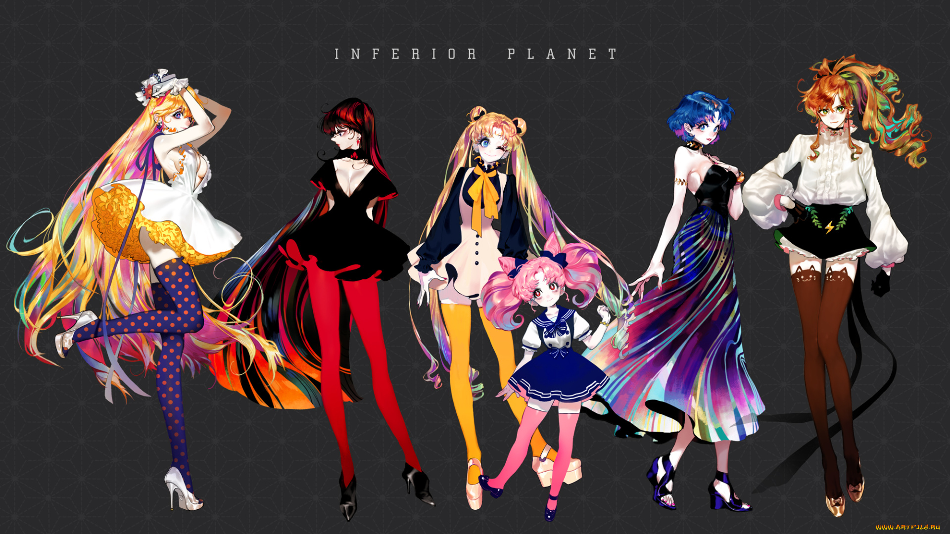 аниме, sailor, moon, украшения, платье, девушки, pigeon666, mizuno, ami, chibiusa, hino, rei, kino, makoto, tsukino, usagi, aino, minako