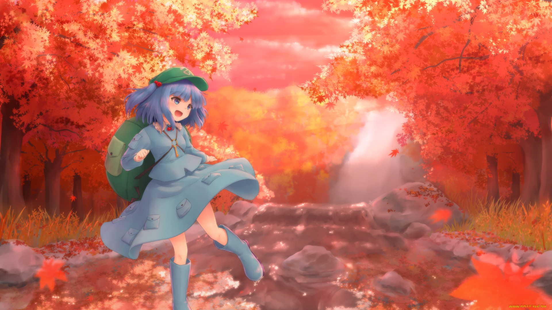 аниме, touhou, осень, девочка, арт, wamu, chartreuse, kawashiro, nitori