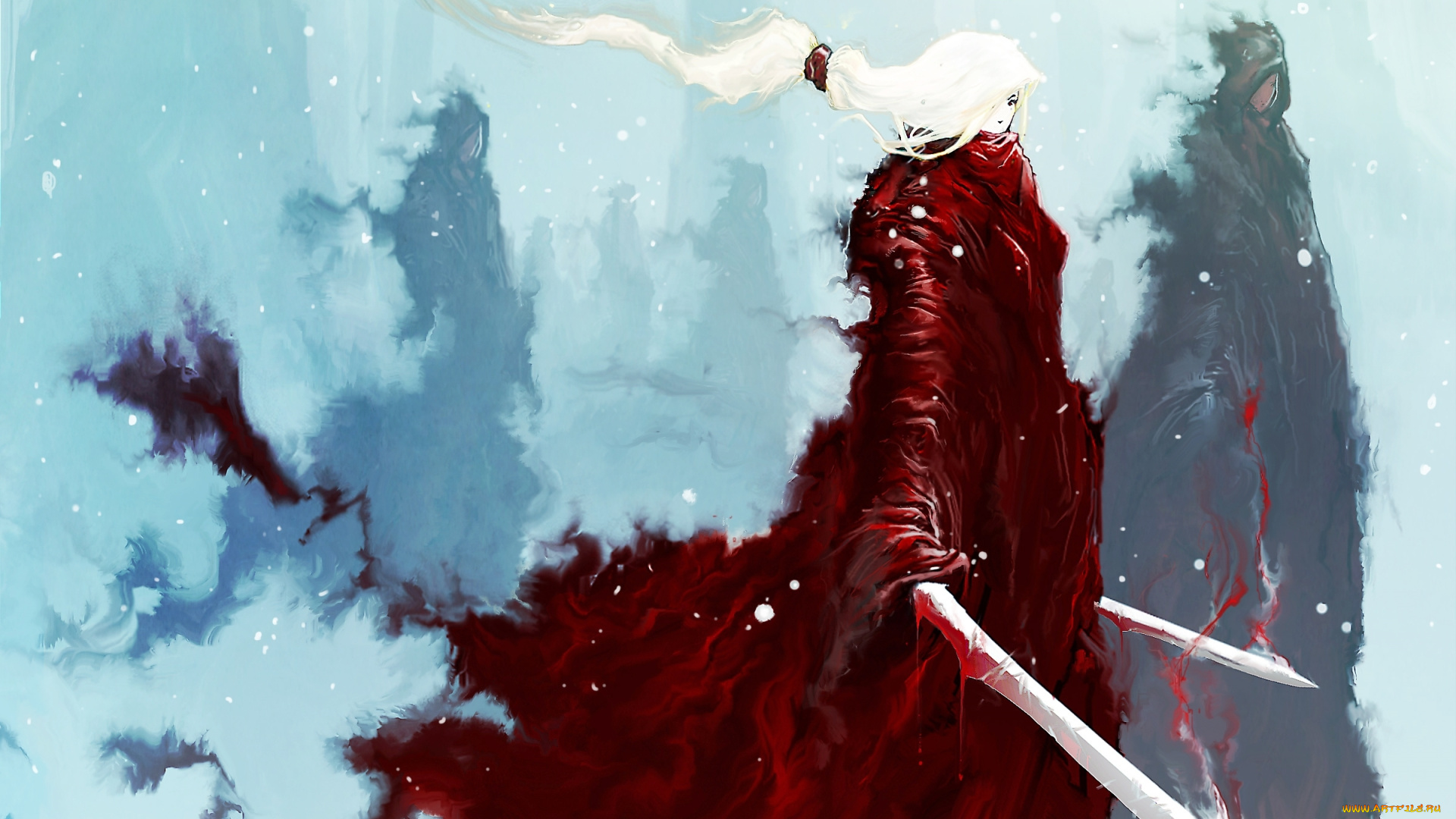 фэнтези, призраки, снег, snow, зима, девушка, girl, fantasy, рисунок, winter, белые, волосы, white, hair, арт, art