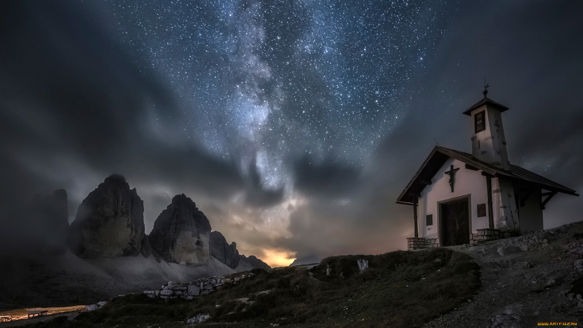 города, -, католические, соборы, , костелы, , аббатства, доломиты, ночь, звёзды, италия, храм