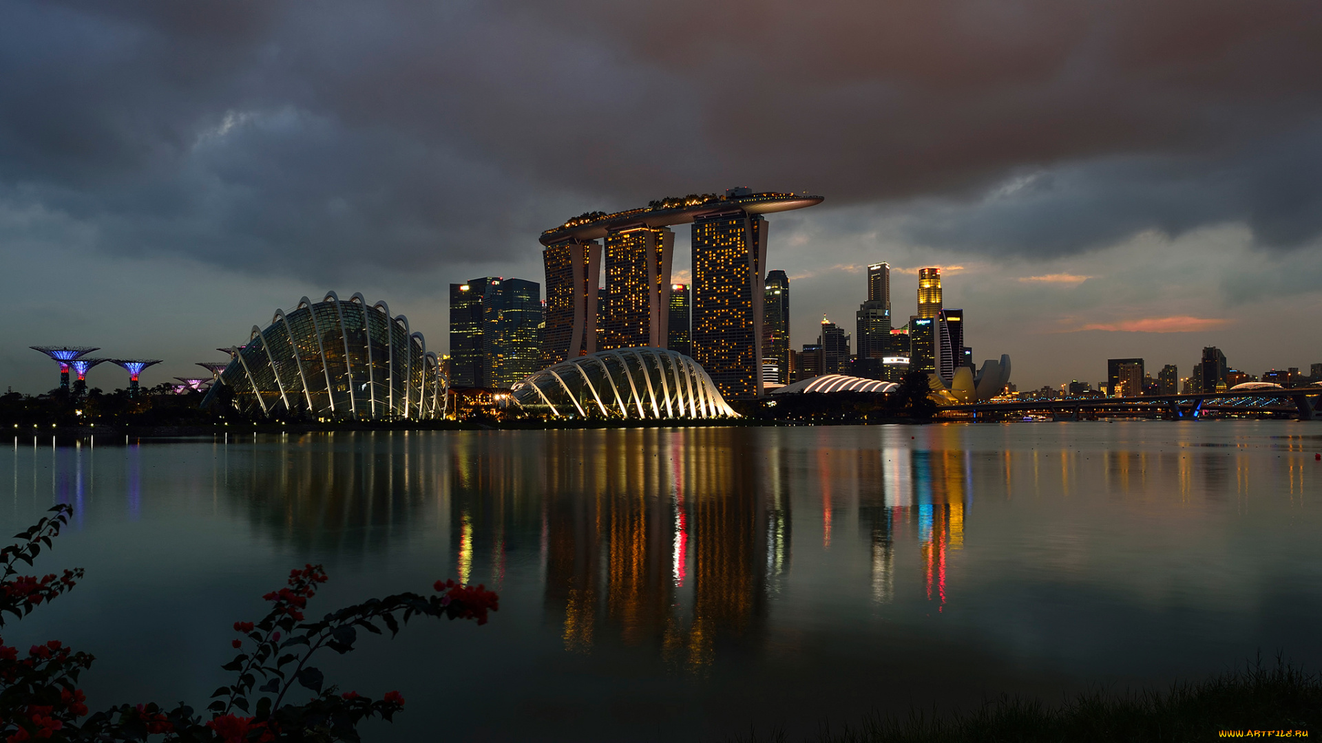 города, сингапур, , сингапур, ночь, казино, marina, bay, sands