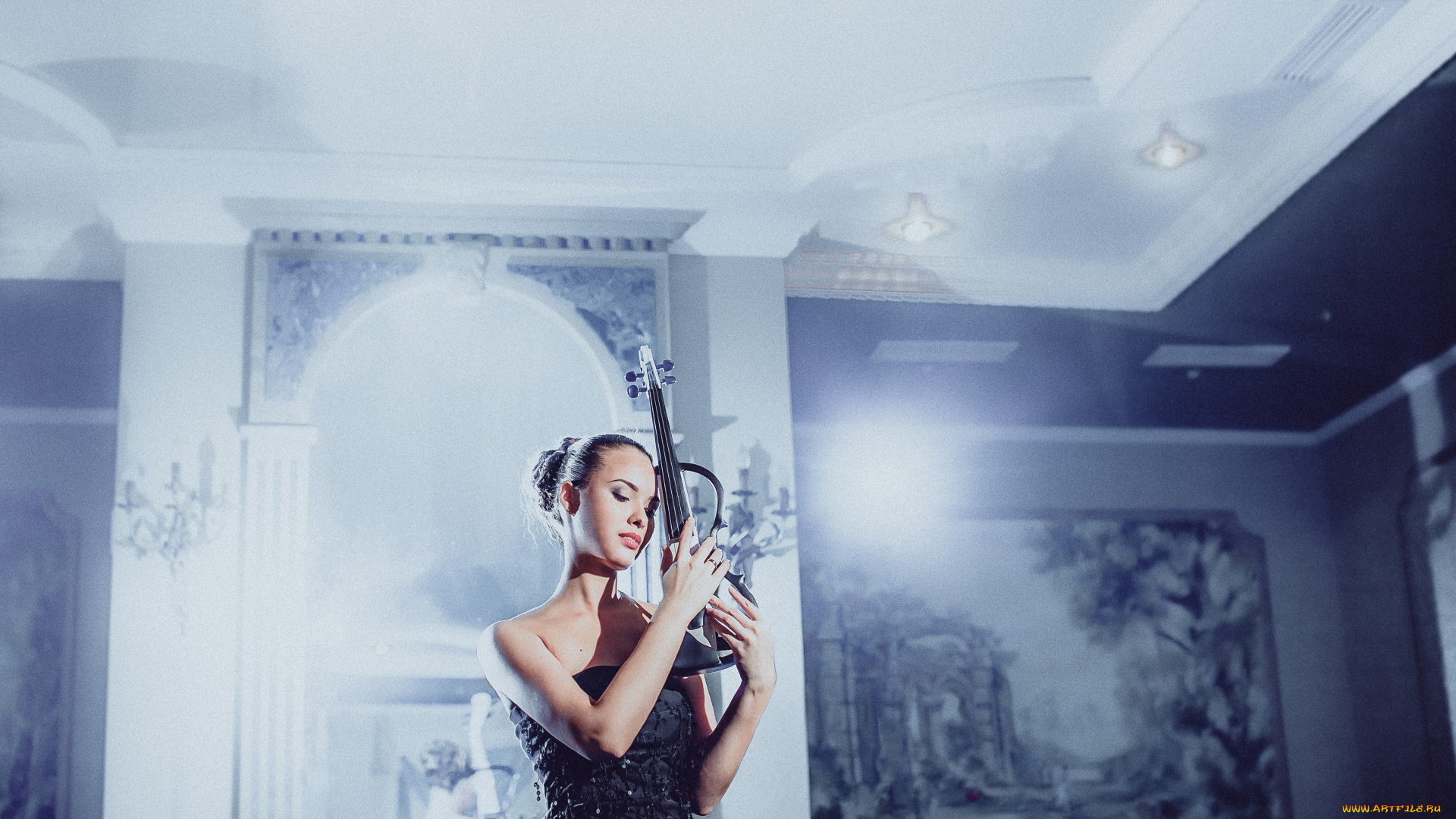 музыка, -, другое, девушка, свет, зал, скрипачка, скрипка