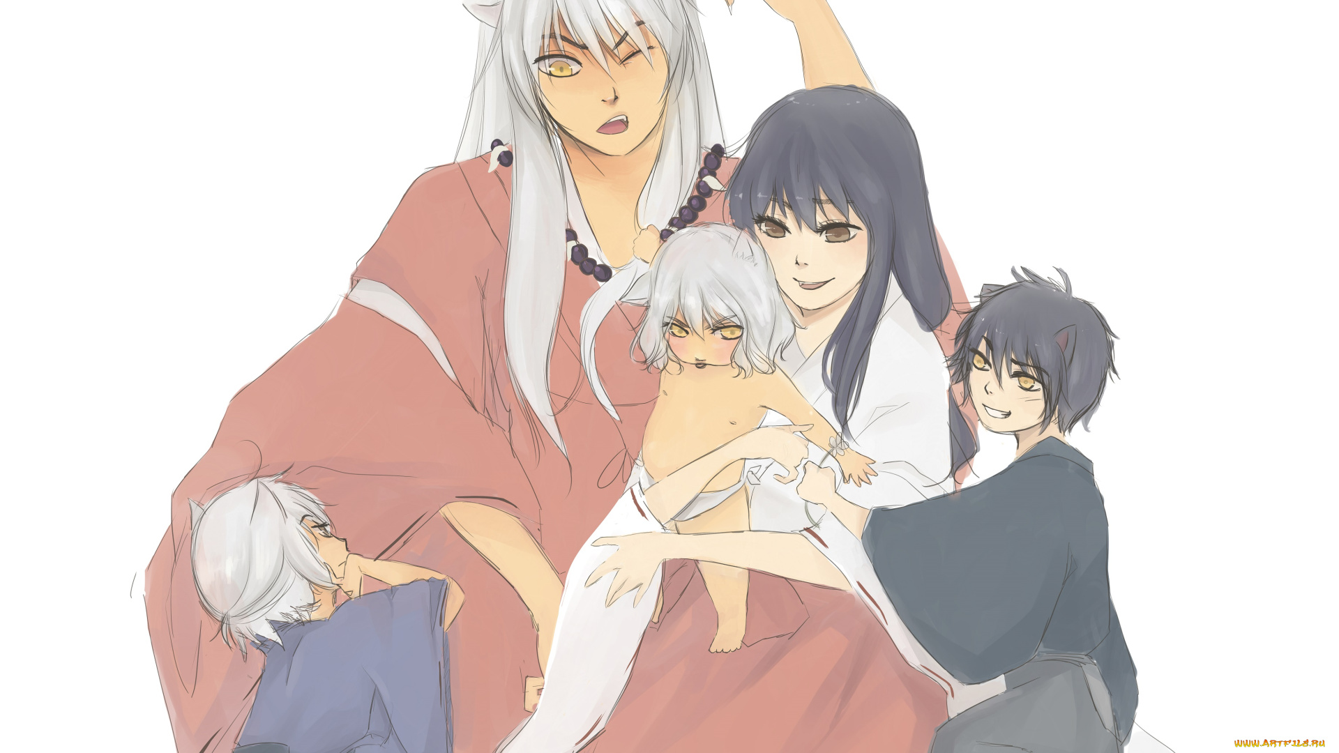 разное, арты, фон, девушка, парень, инуяша, семья, дети, аниме, арт