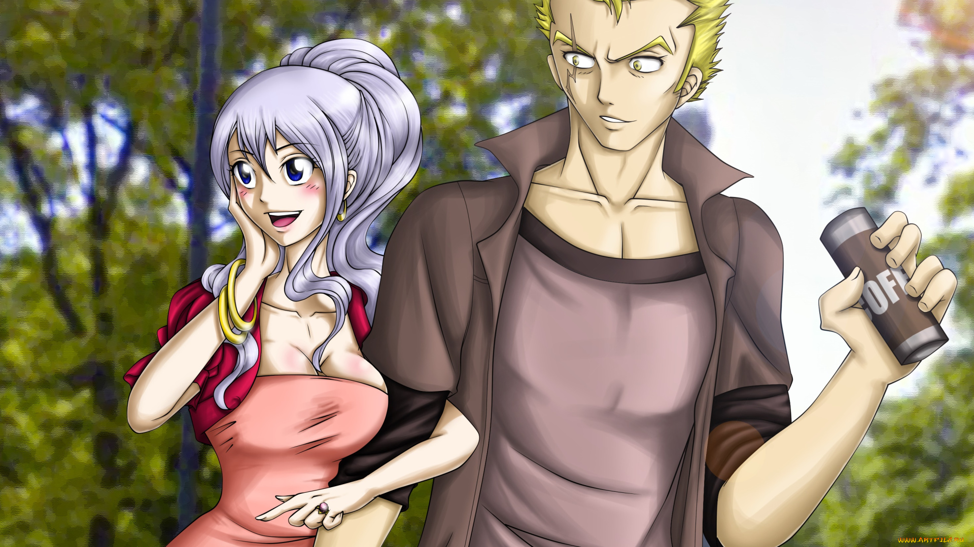 разное, арты, фон, девушка, улыбка, взгляд, парень, mirajane, strauss