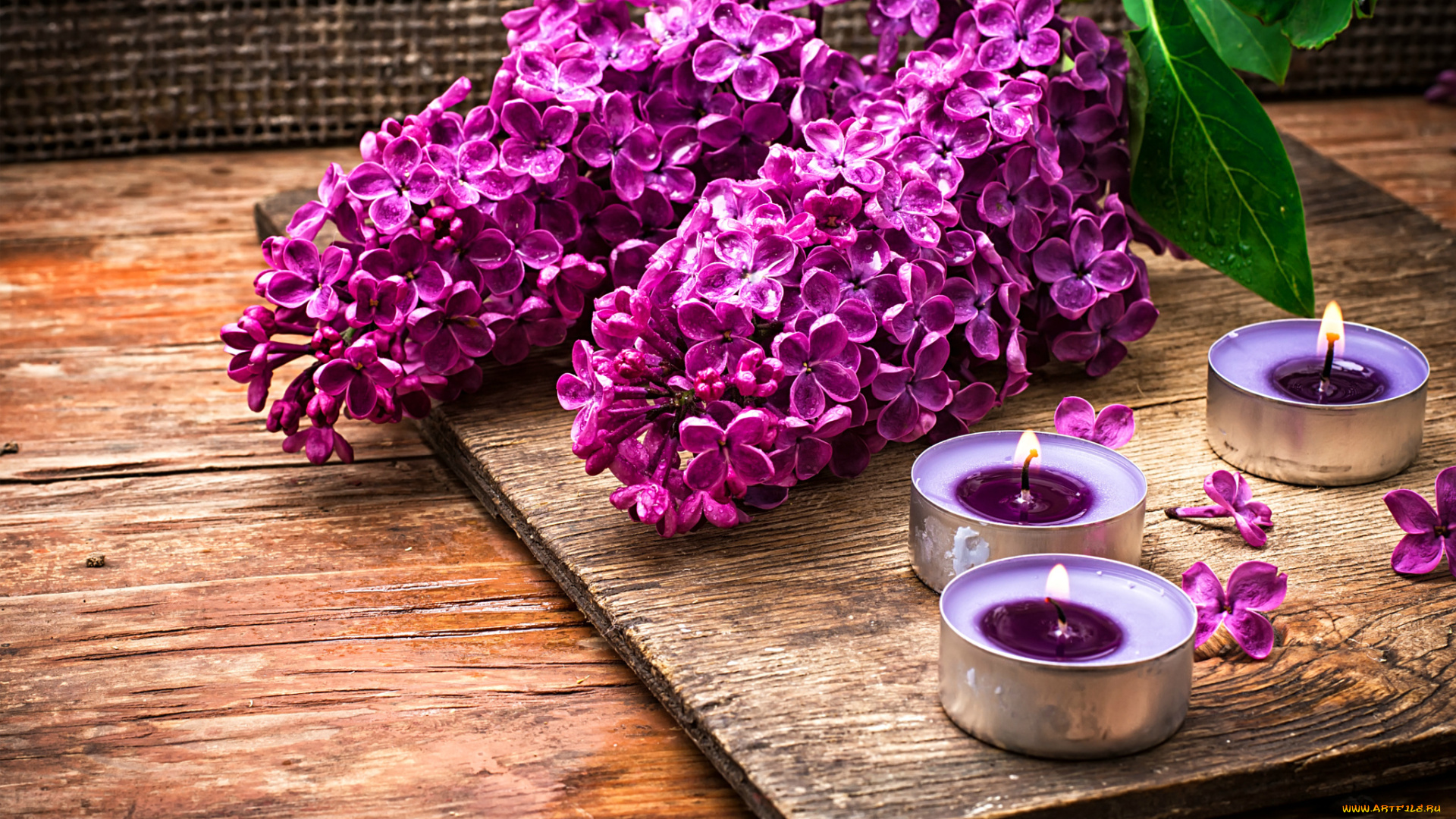 разное, свечи, доски, сирень, ветки, цветы