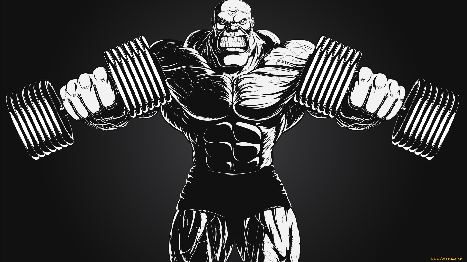 рисованное, комиксы, dumbbells, extreme, bodybuilder