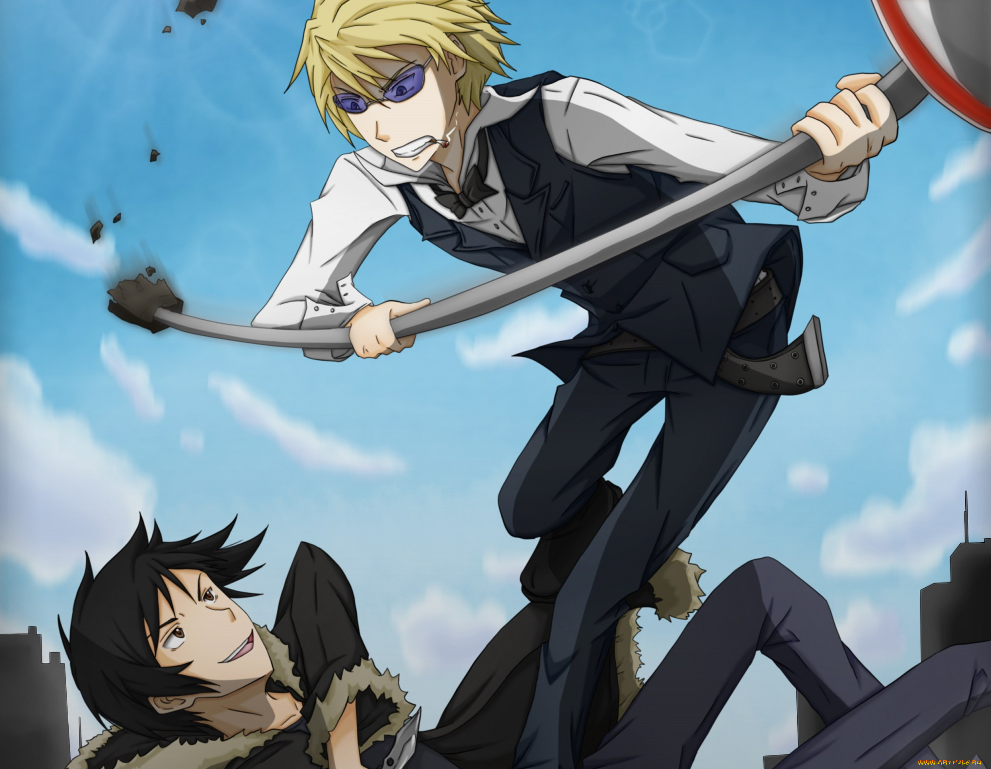 аниме, durarara, шизуо, изая, арт