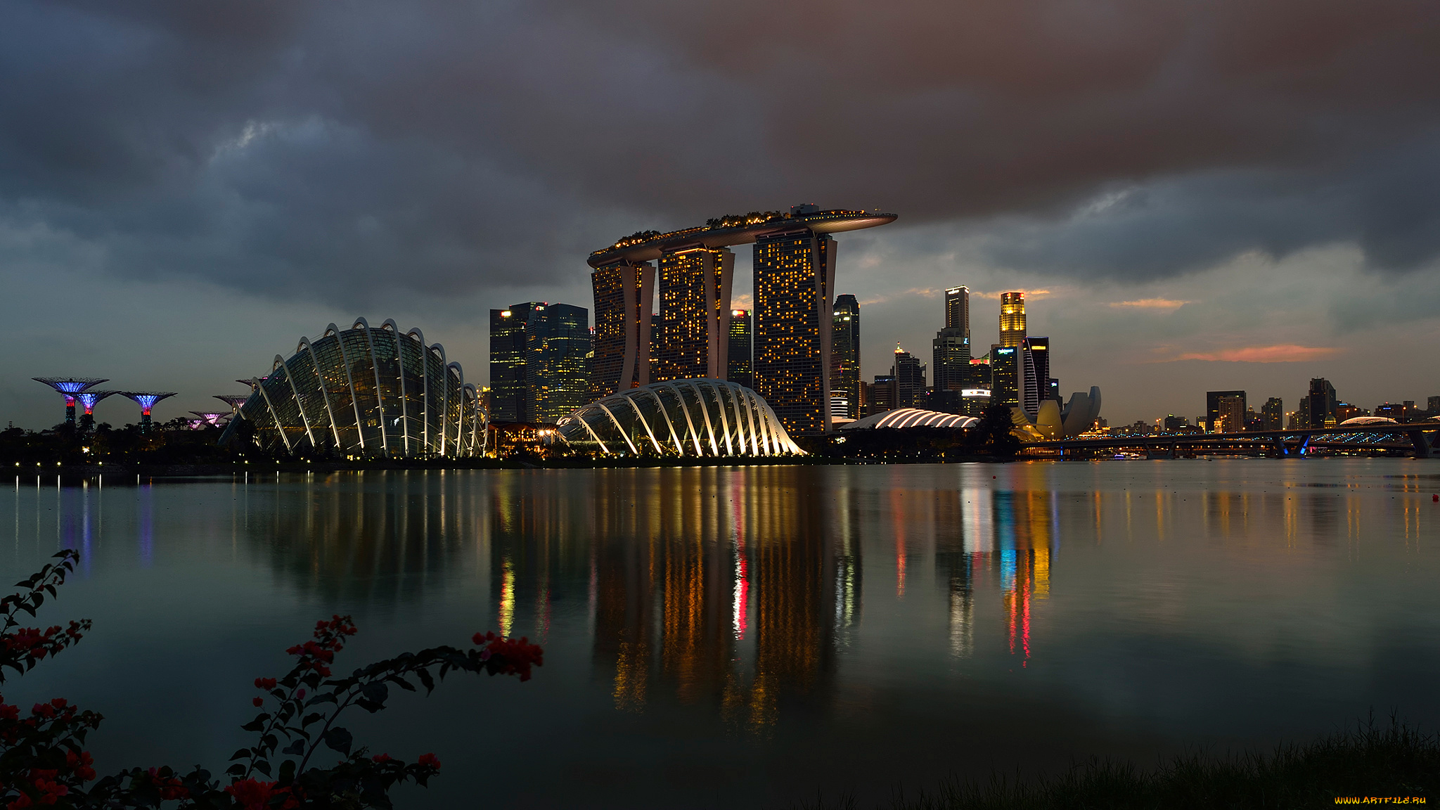 города, сингапур, , сингапур, ночь, казино, marina, bay, sands