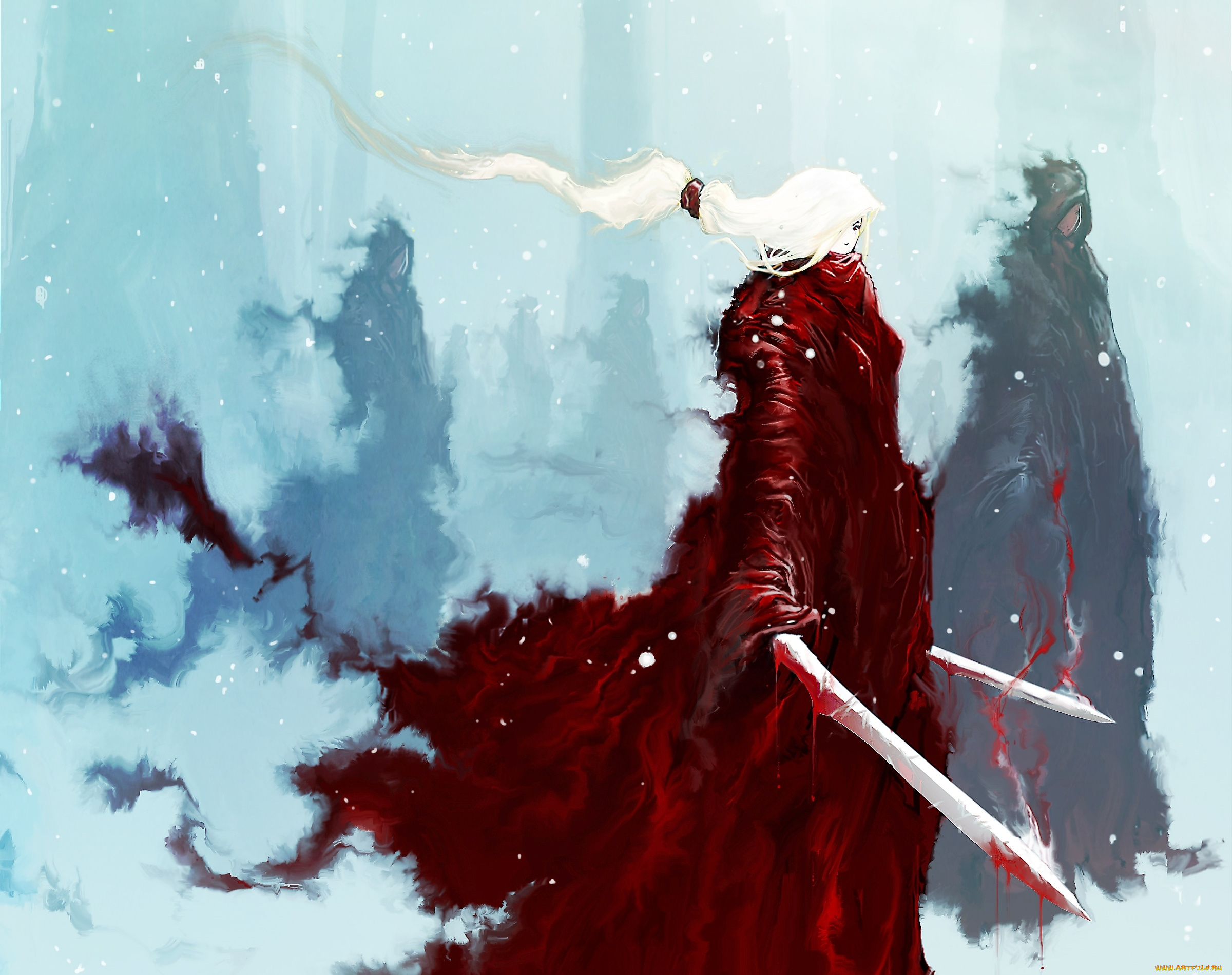 фэнтези, призраки, снег, snow, зима, девушка, girl, fantasy, рисунок, winter, белые, волосы, white, hair, арт, art