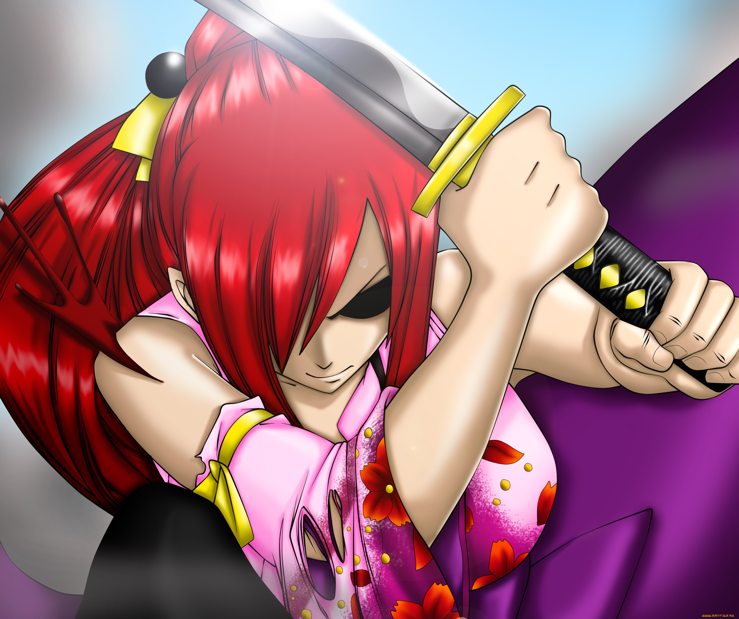 аниме, fairy, tail, меч, erza, scarlet, фон, взгляд, девушка