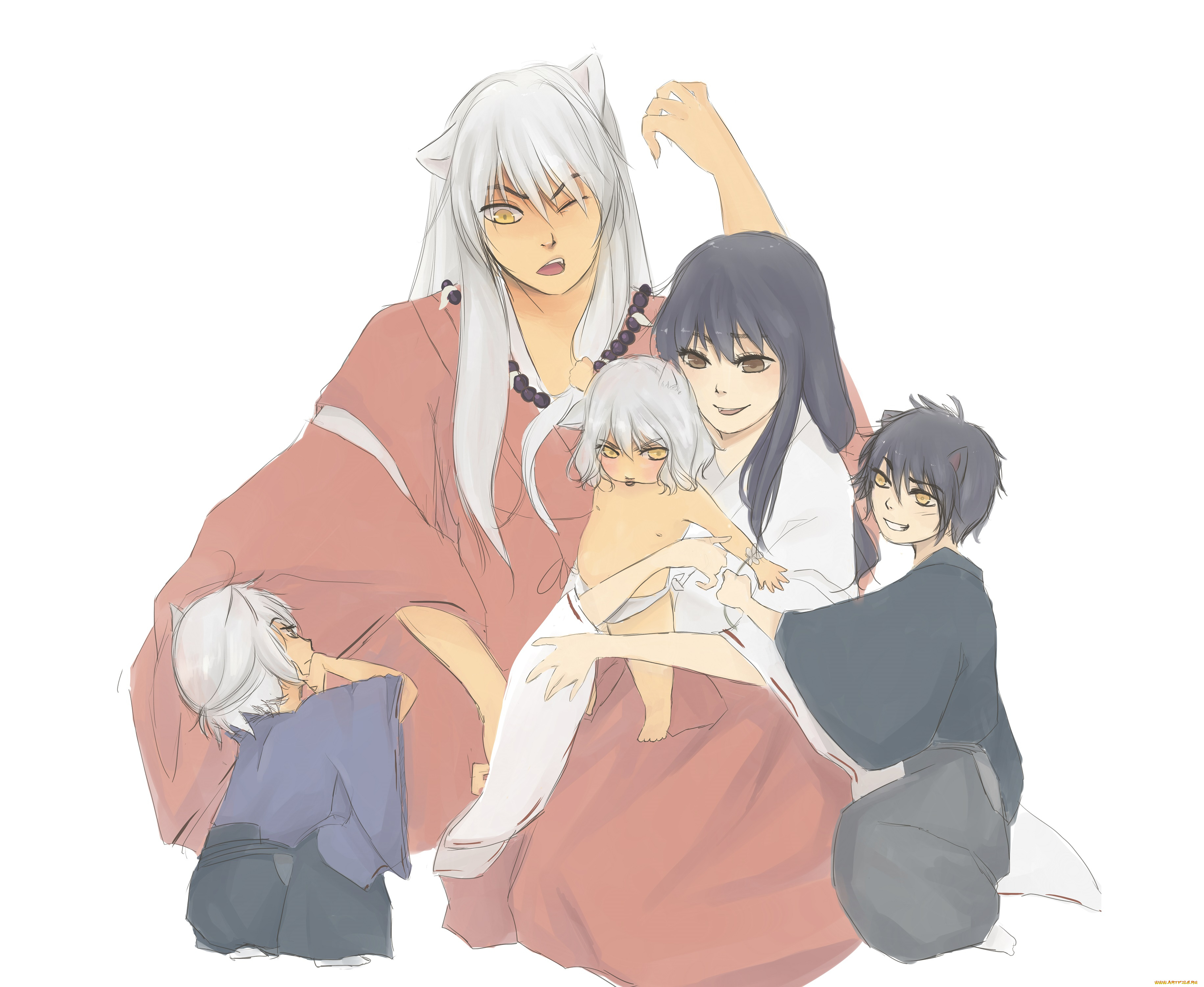 разное, арты, фон, девушка, парень, инуяша, семья, дети, аниме, арт