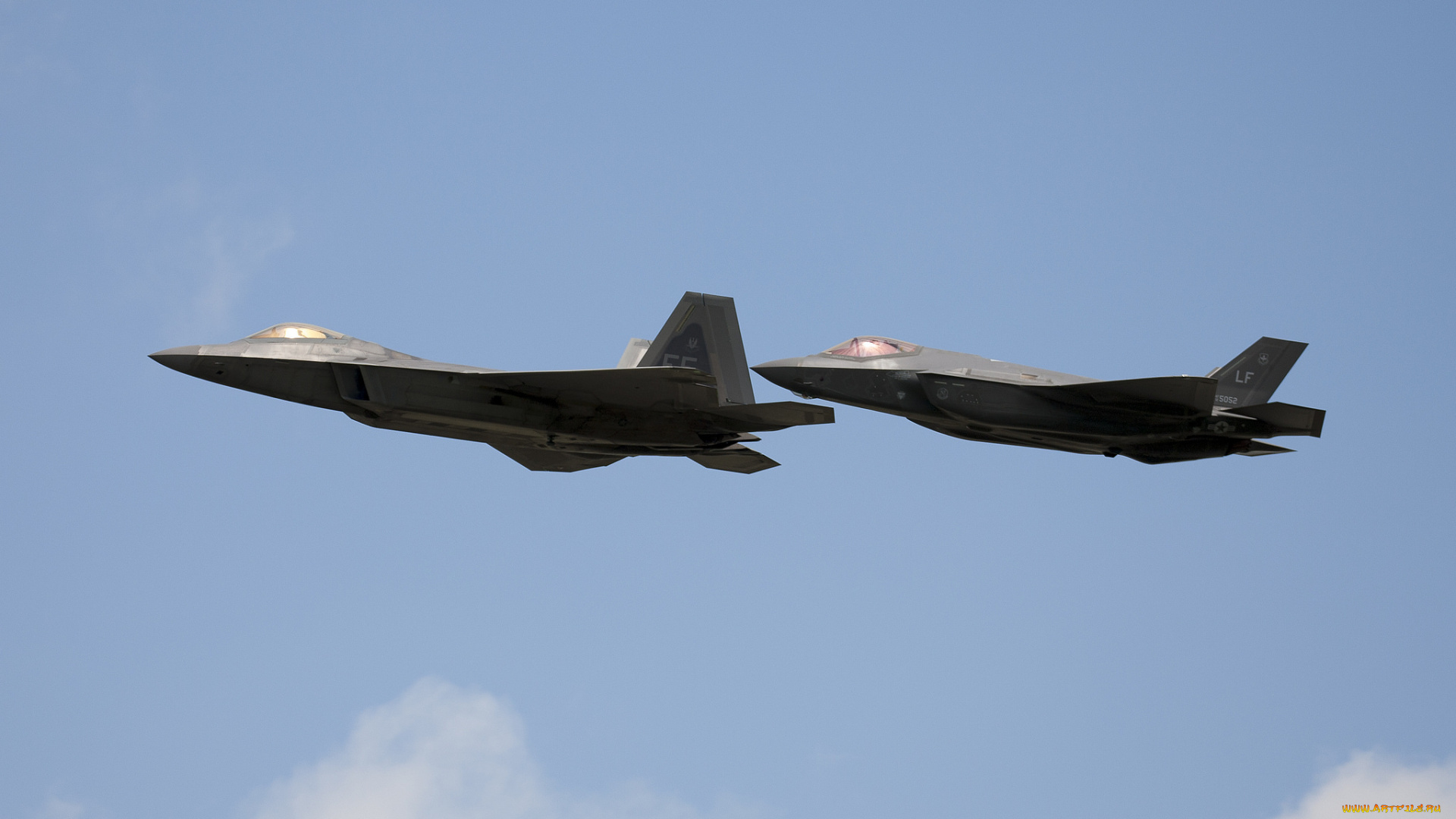 авиация, боевые, самолёты, полет, истребители, пара, f-35, f-22