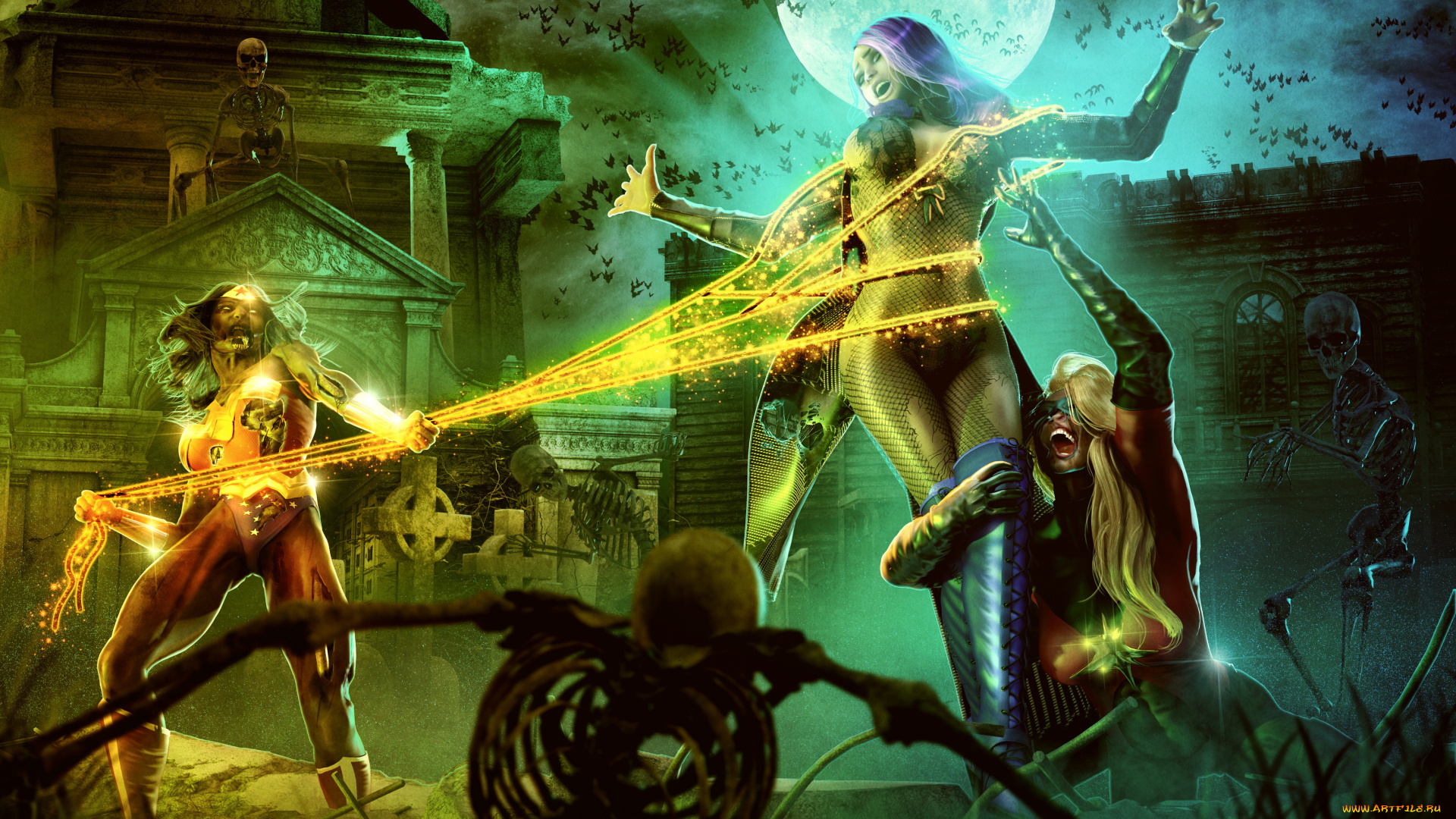 3д, графика, ужас, , horror, девушки, фон, скелет