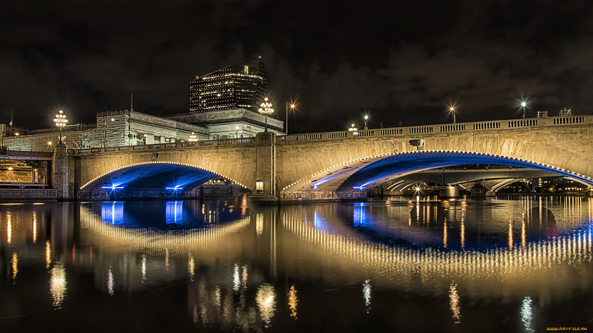 города, -, мосты, огни, ночь