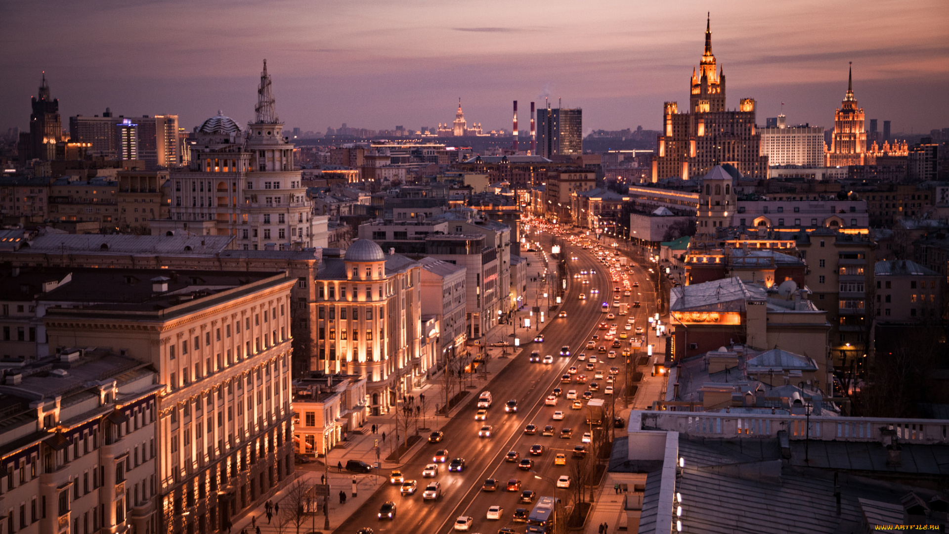 города, -, огни, ночного, города, ночь, огни