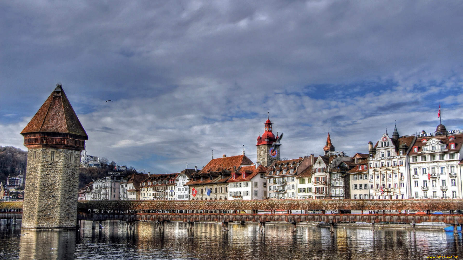 города, люцерн, , швейцария, башня, река