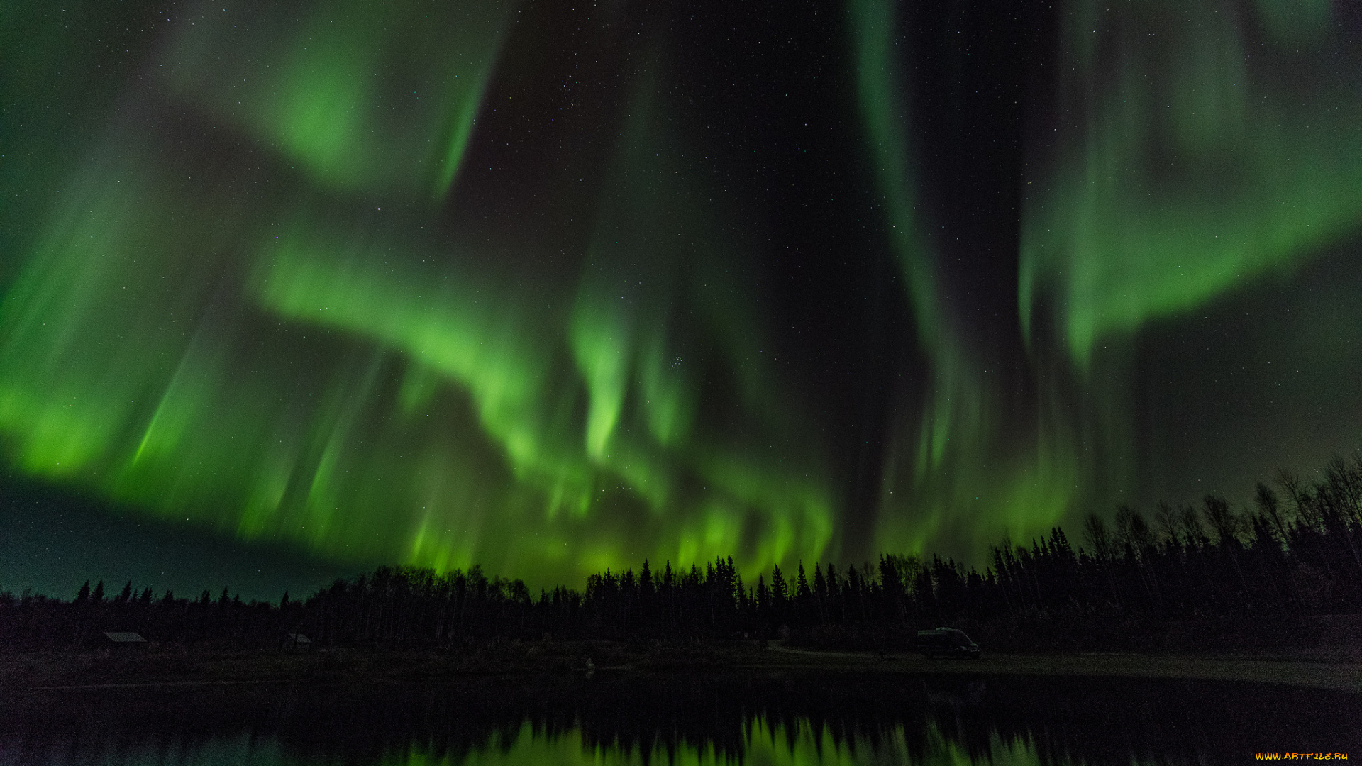 природа, северное, сияние, простор