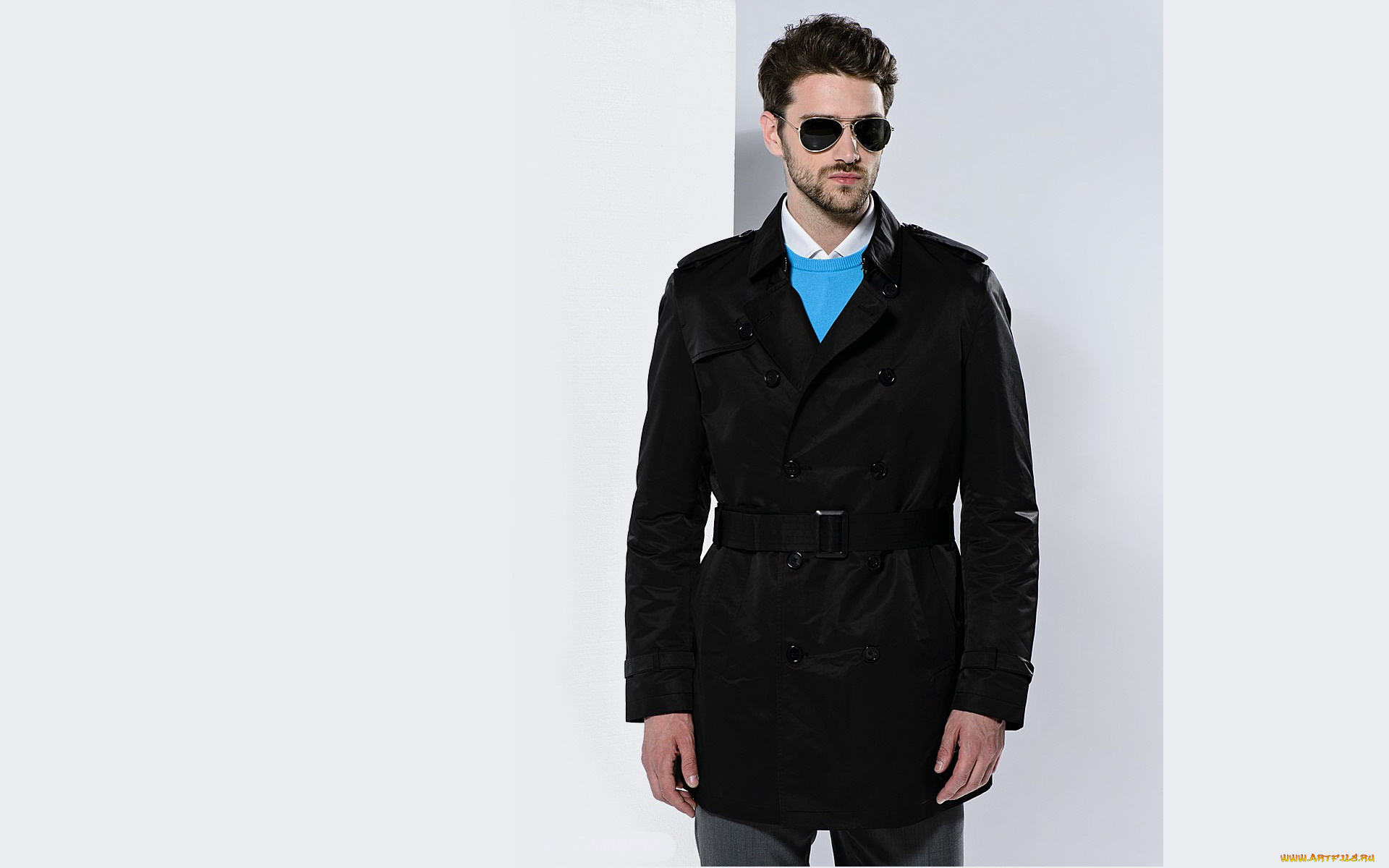 мужчины, -, unsort, плащ, щетина, очки, брюнет