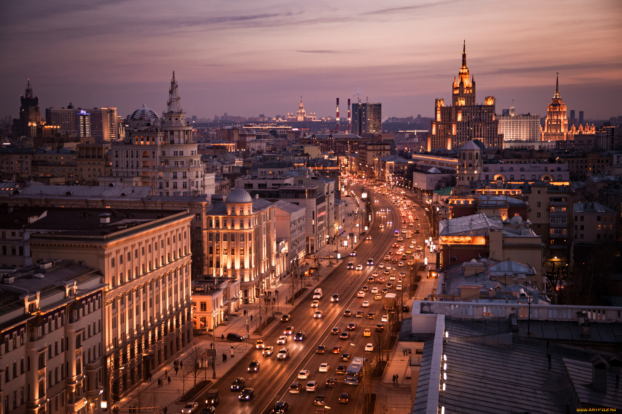 города, -, огни, ночного, города, ночь, огни