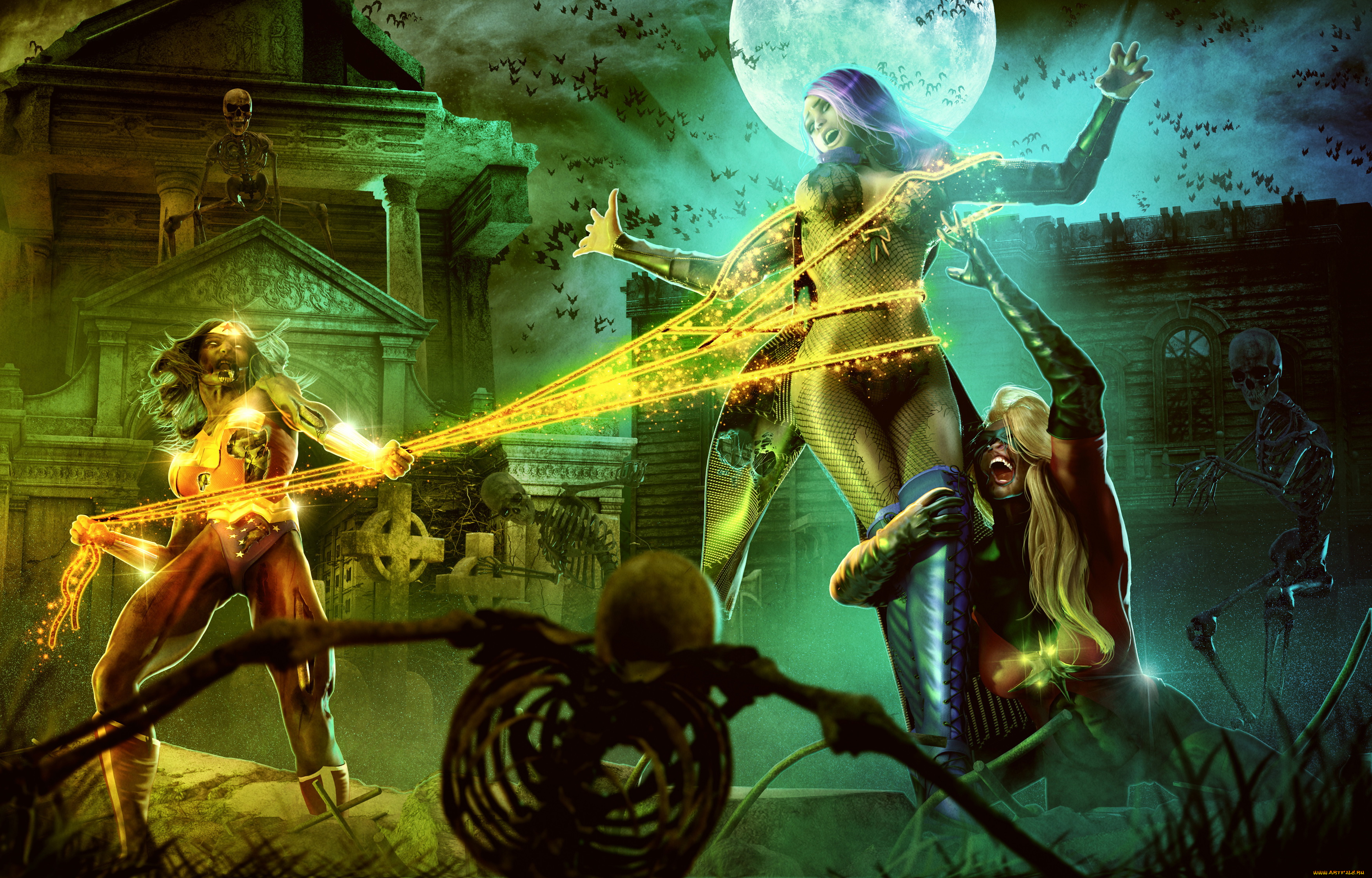 3д, графика, ужас, , horror, девушки, фон, скелет