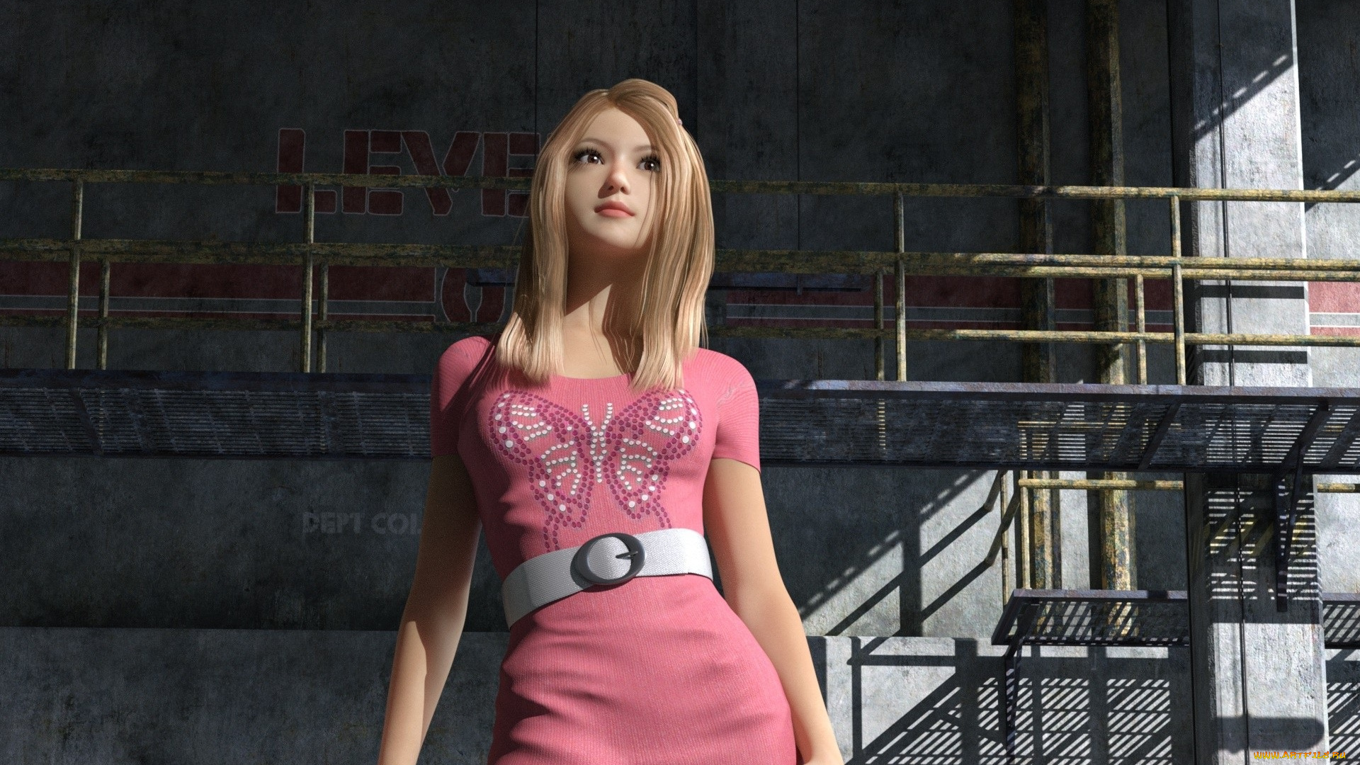 3д, графика, люди, , people, розовое, платье, фон, девушка