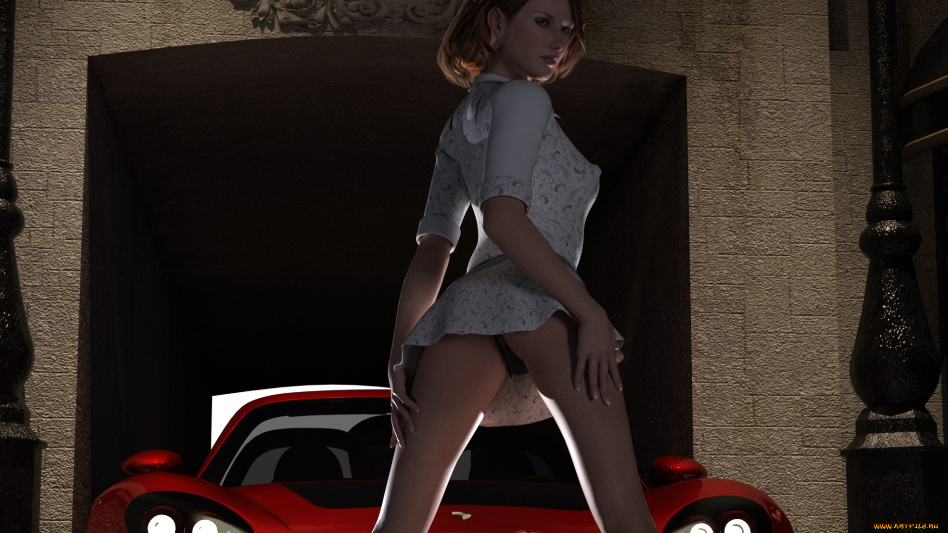 3д, графика, люди-авто, мото, , people-, car, , , moto, девушка, взгляд, фон, автомобиль