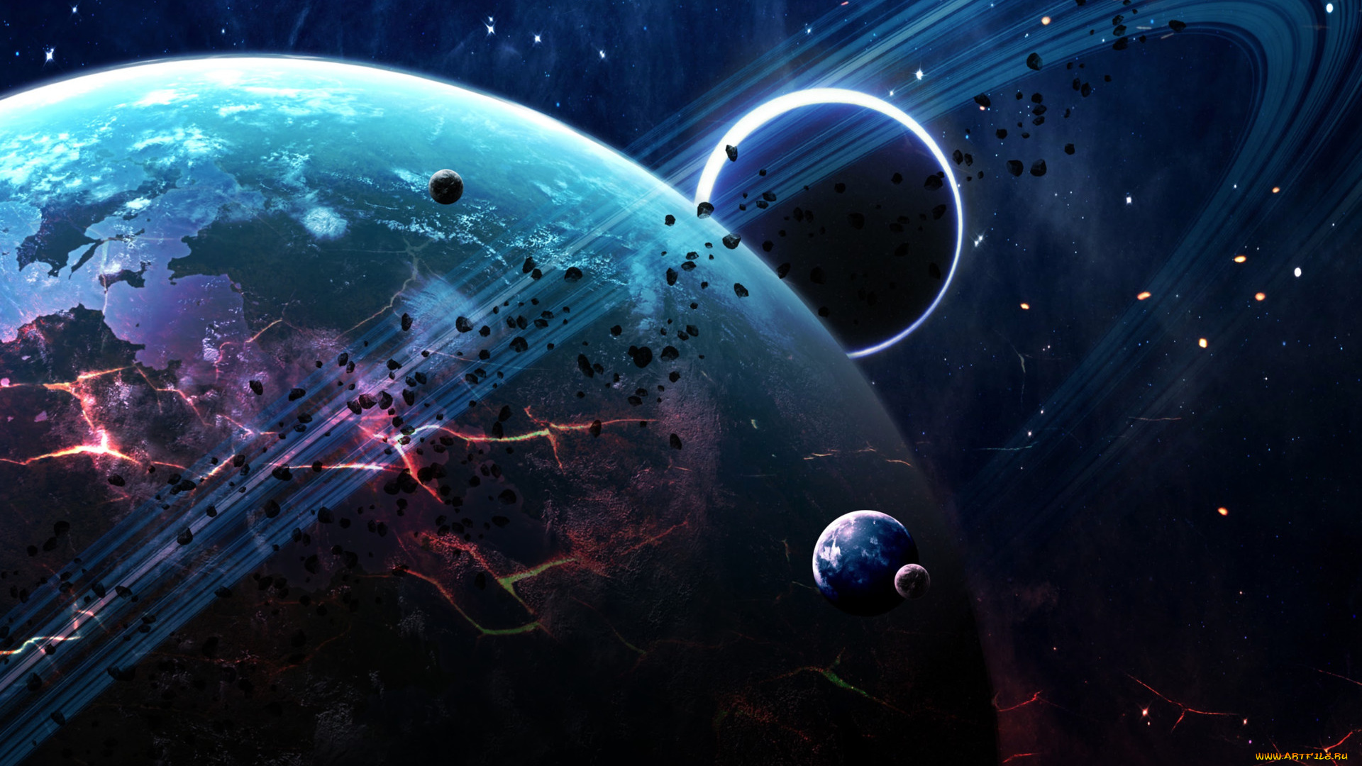 космос, арт, планеты, вселенная, галактики, звезды