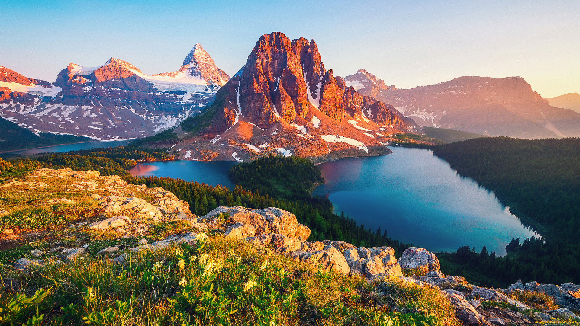 природа, горы, озеро, снег