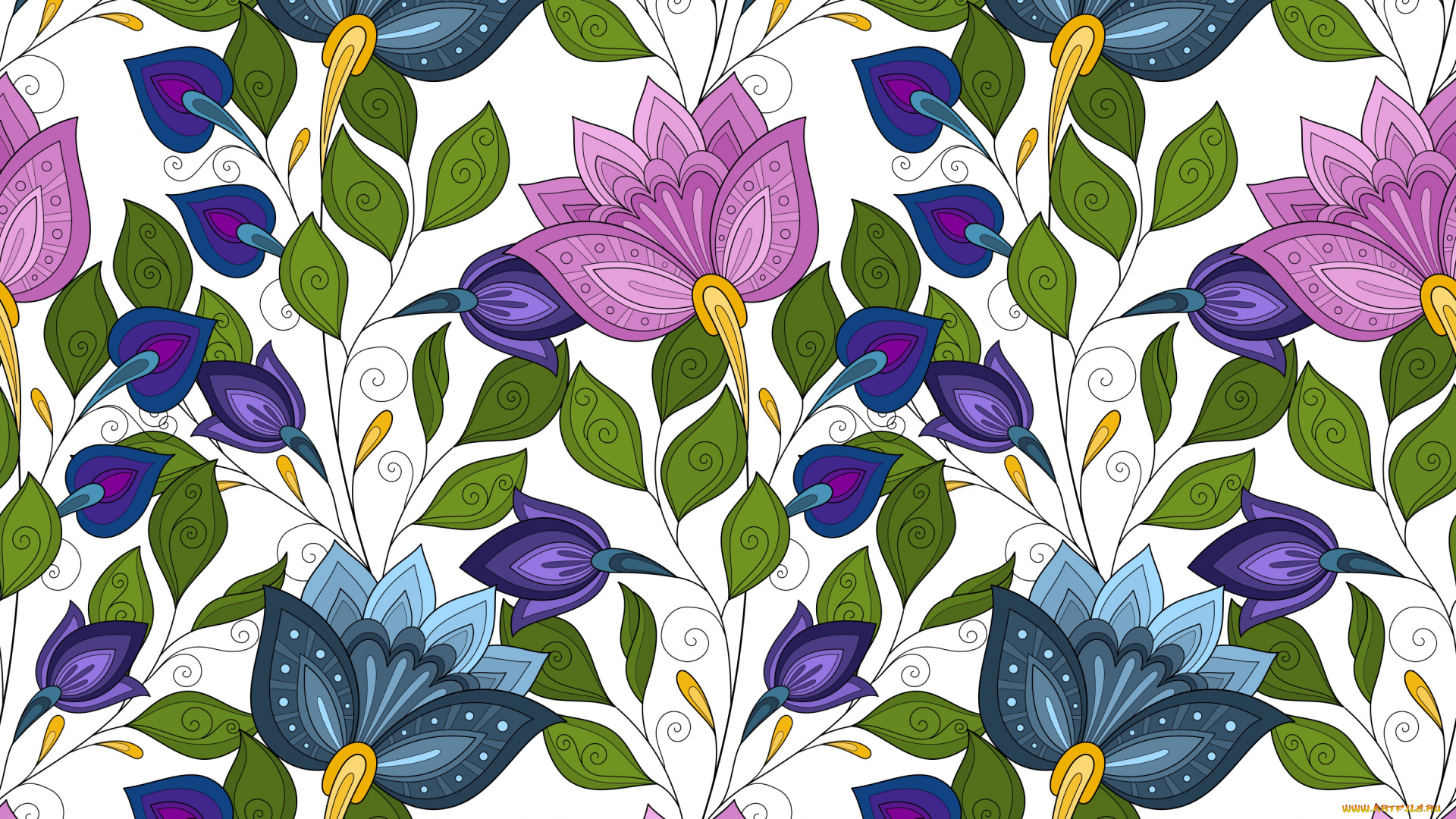 векторная, графика, цветы, , flowers, floral, цветы, текстура, белый, фон, бутоны, pattern, seamless