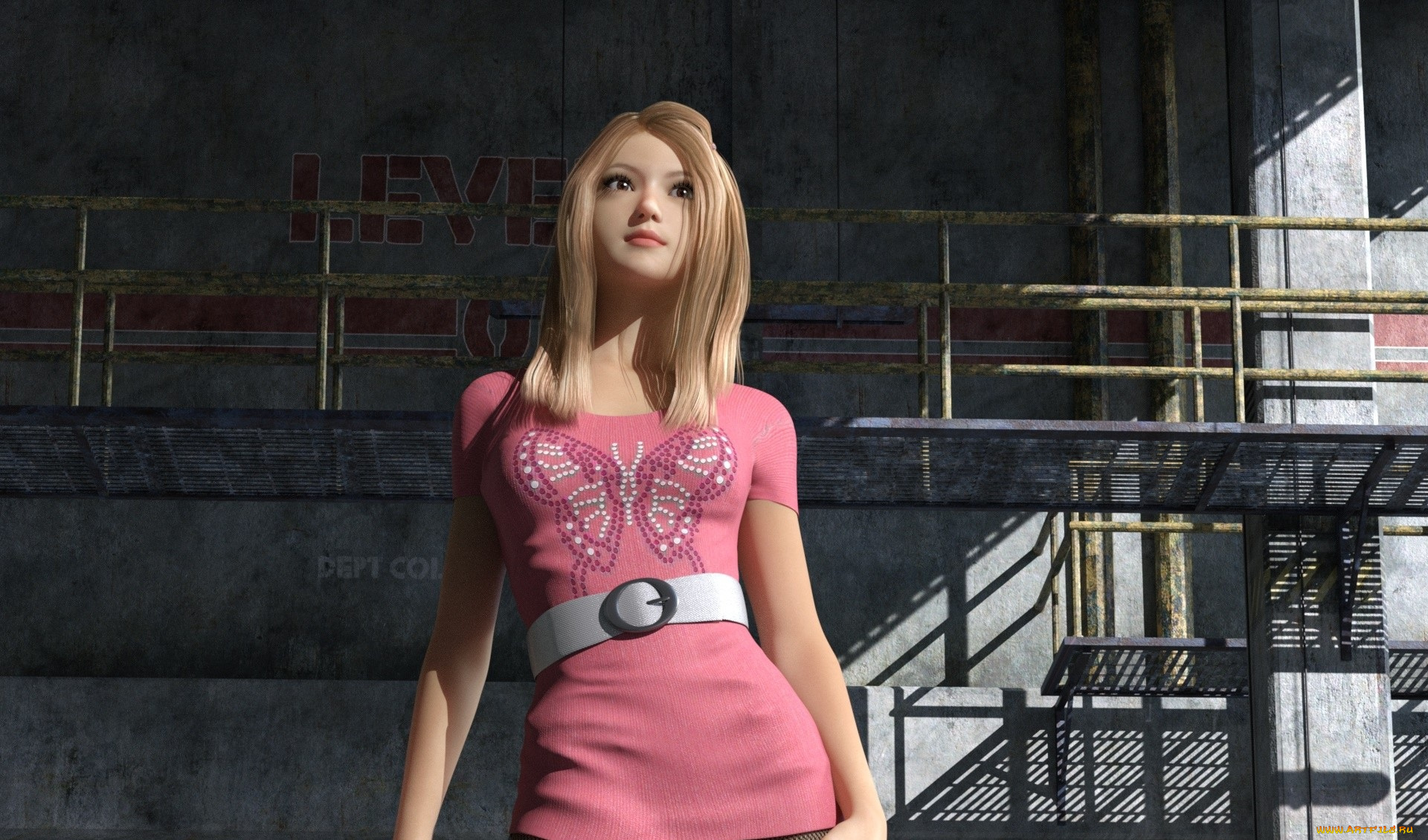 3д, графика, люди, , people, розовое, платье, фон, девушка