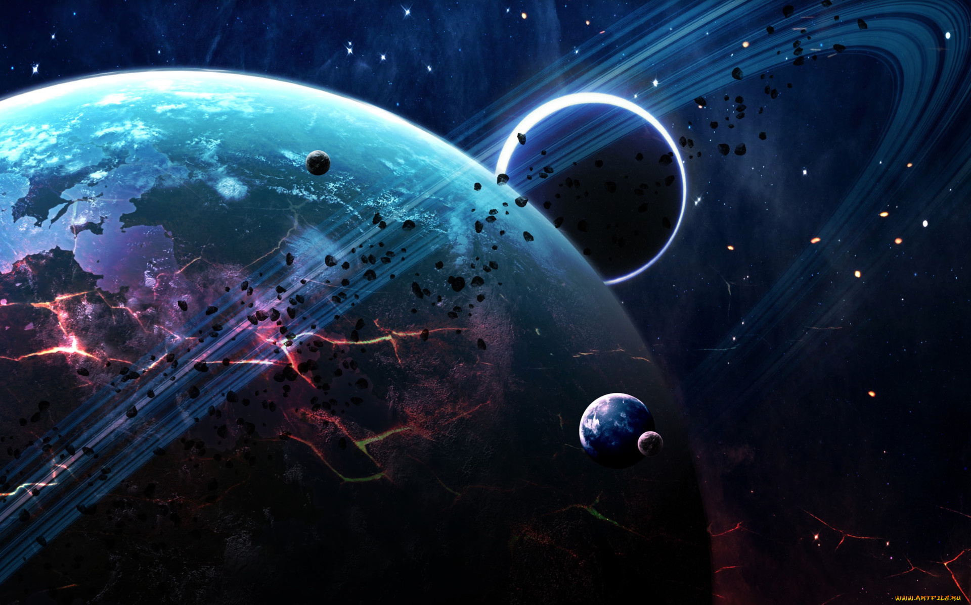 космос, арт, планеты, вселенная, галактики, звезды