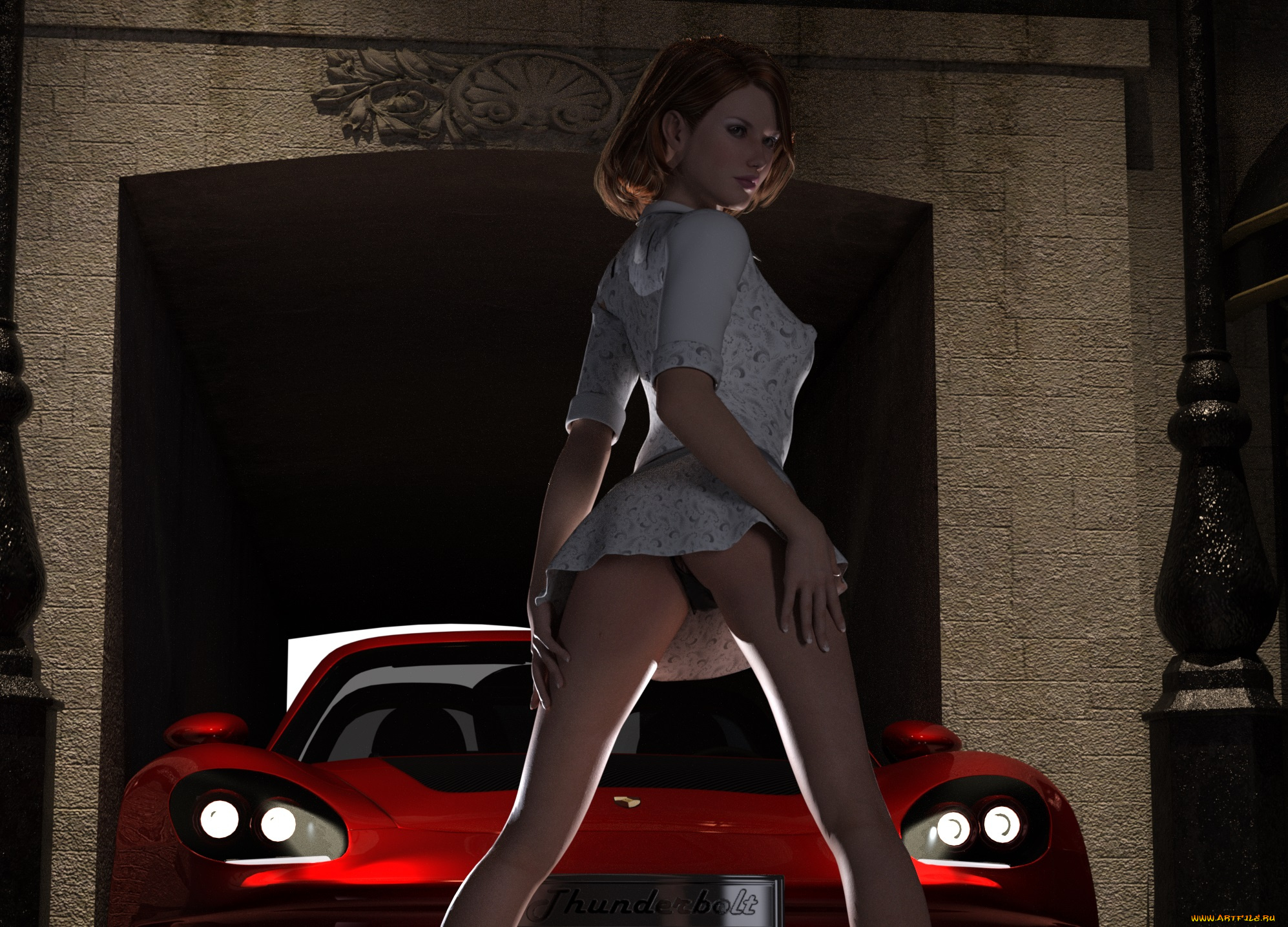 3д, графика, люди-авто, мото, , people-, car, , , moto, девушка, взгляд, фон, автомобиль