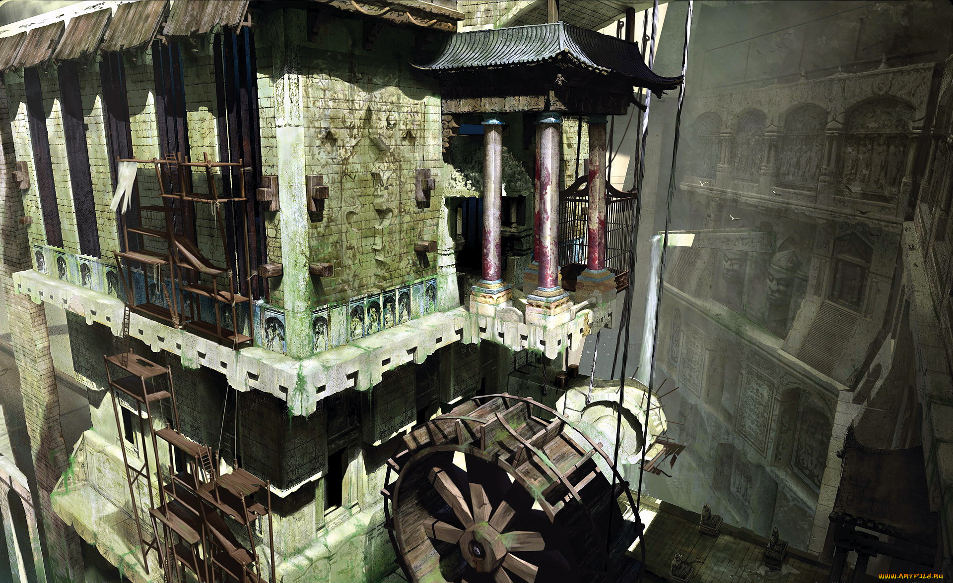 видео, игры, heavenly, sword, город, здания, механизмы