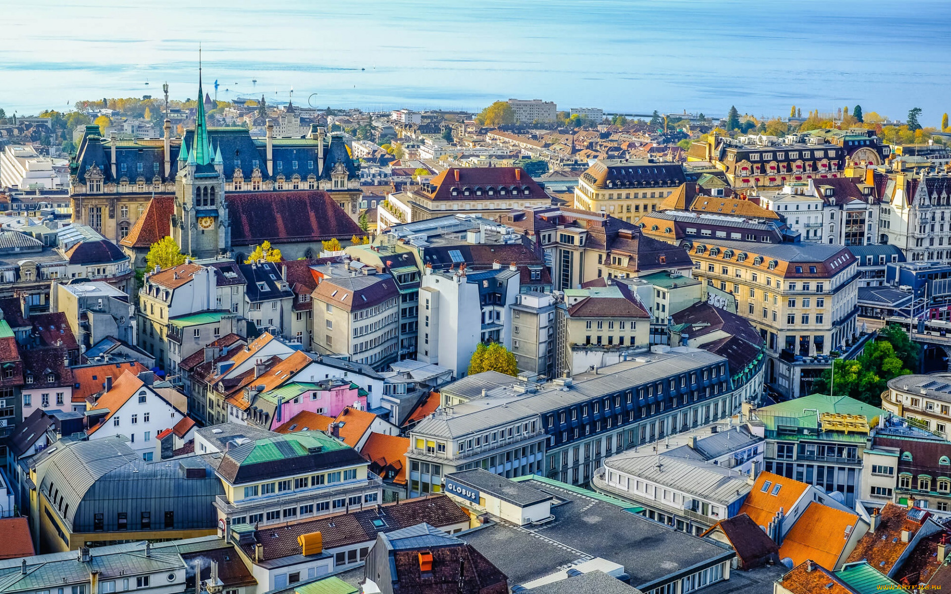 города, -, панорамы, лозанна, город, крыши, швейцария