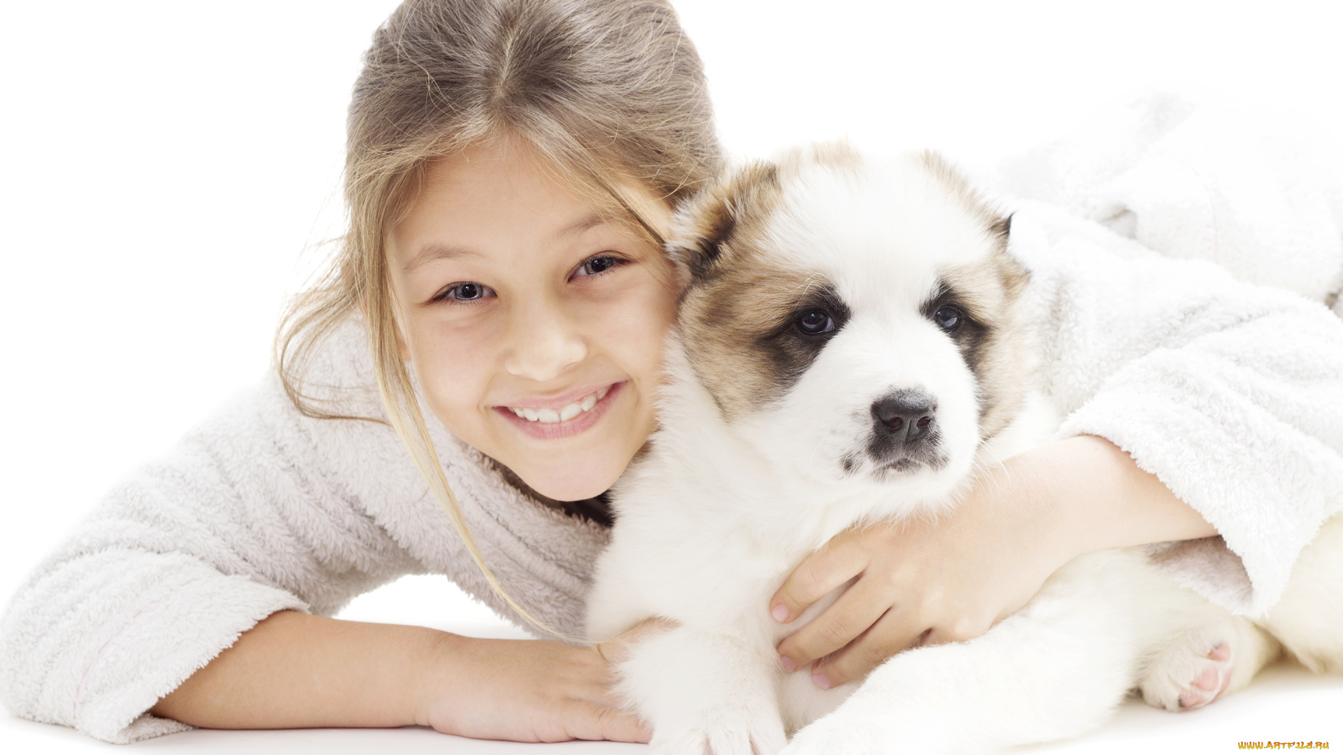 разное, дети, девочка, щенок