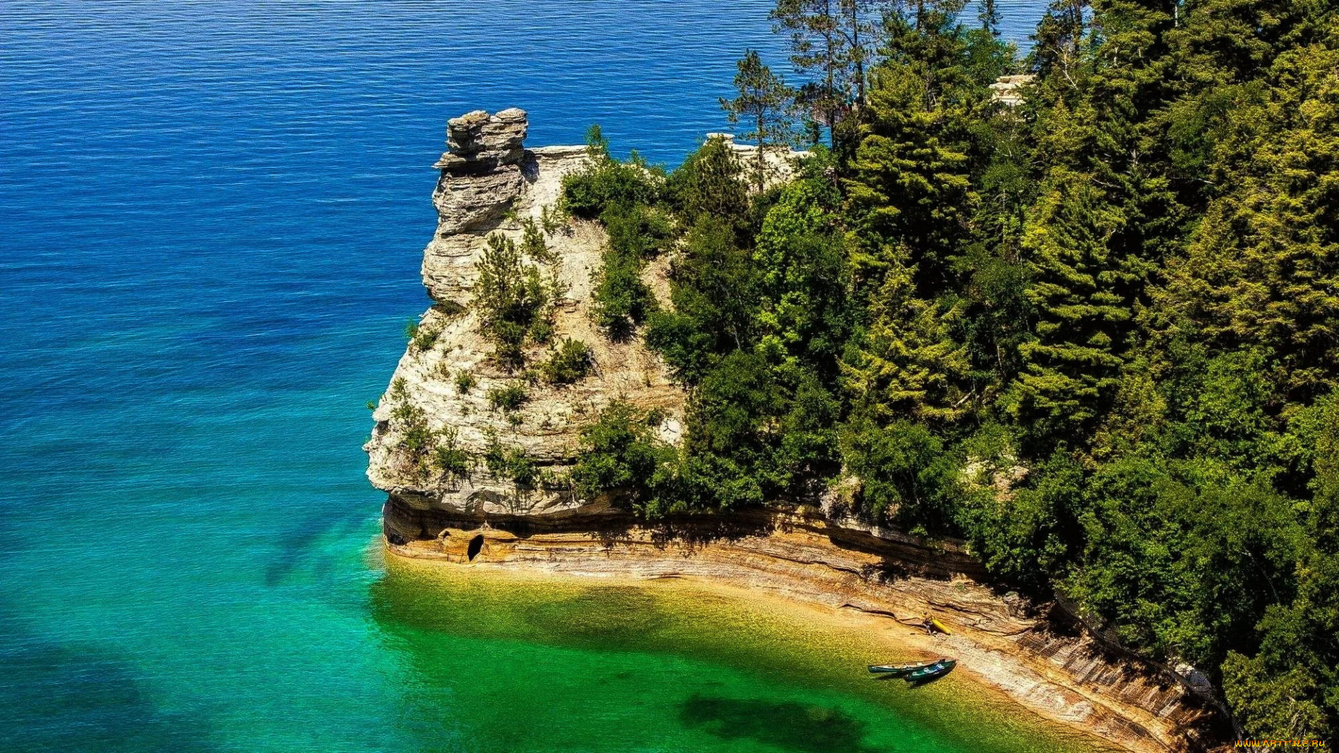 pictured, rocks, national, lakeshore, michigan, природа, побережье, pictured, rocks, national, lakeshore