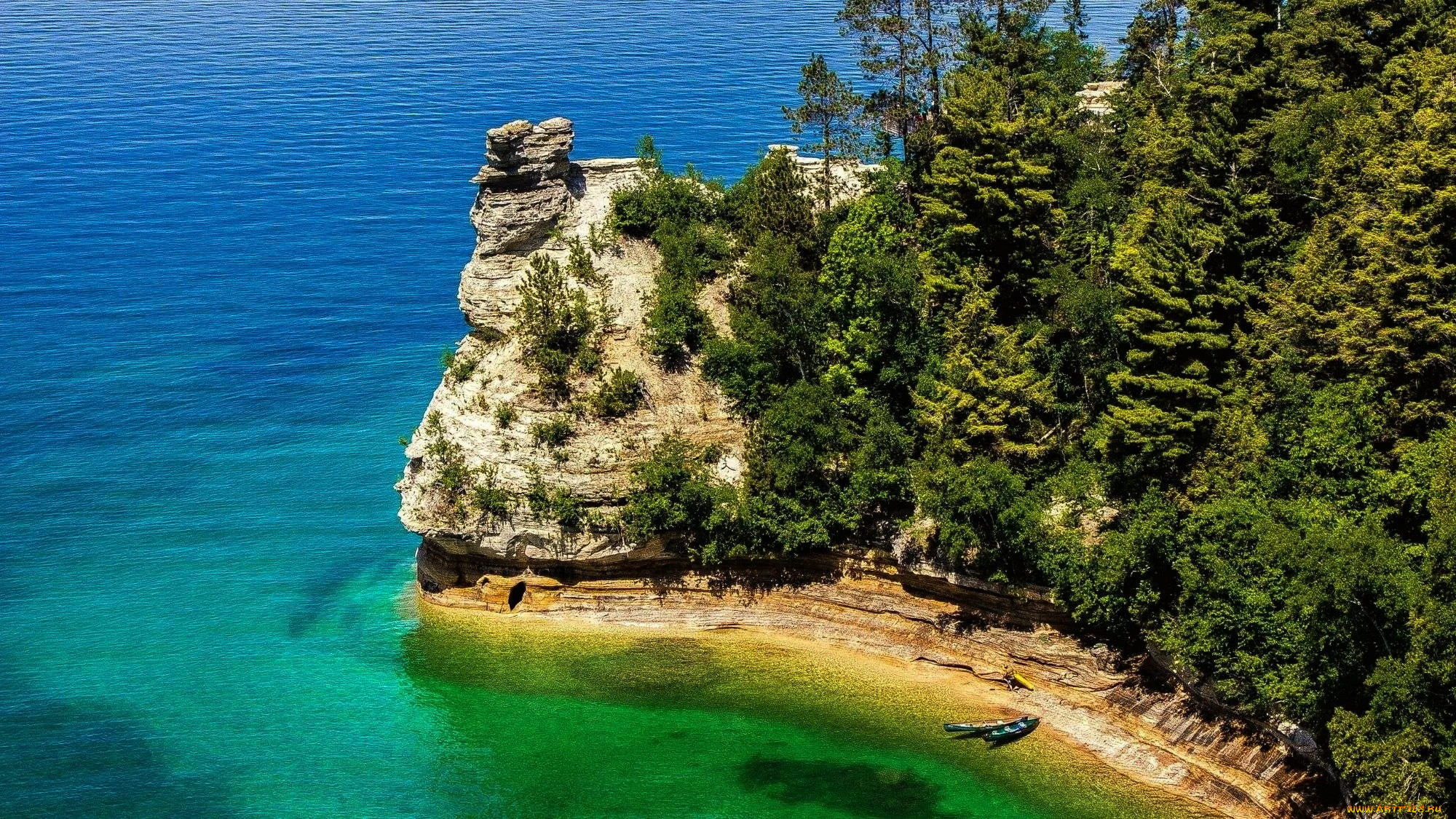 pictured, rocks, national, lakeshore, michigan, природа, побережье, pictured, rocks, national, lakeshore
