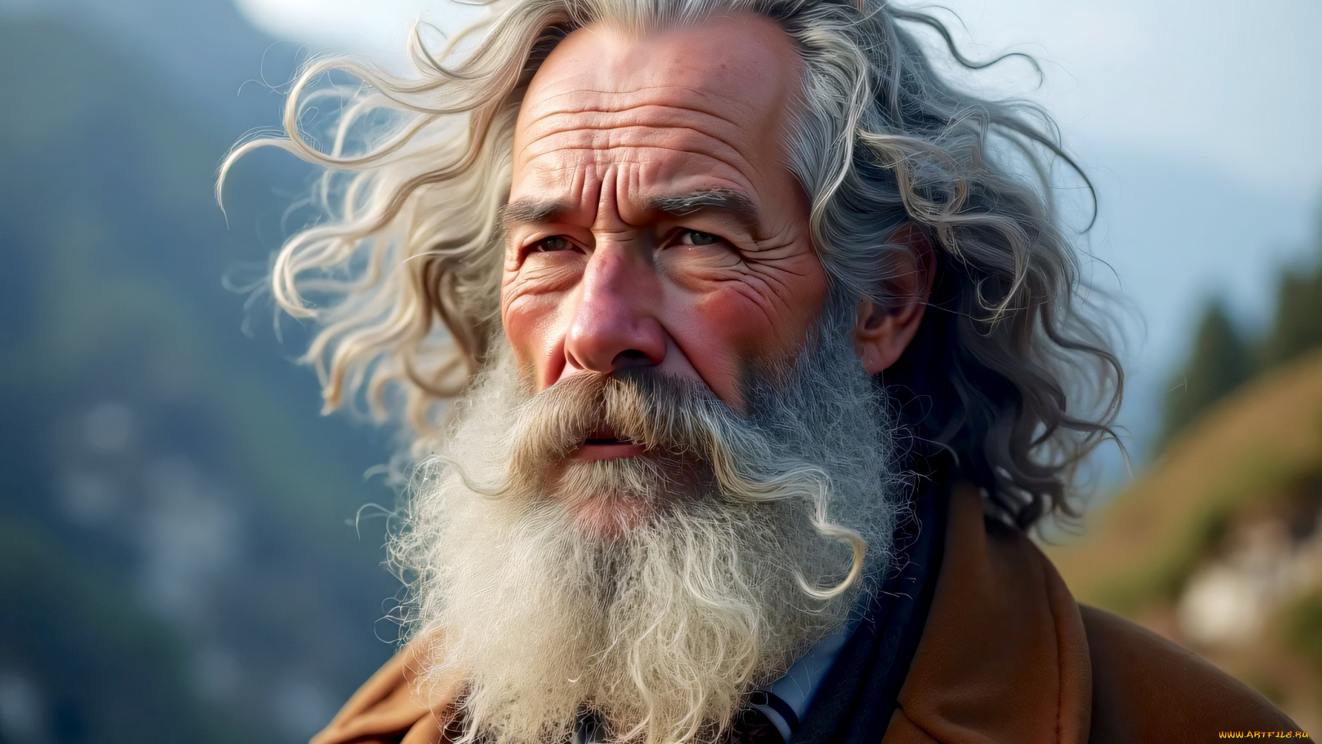 3д, графика, люди, , people, пожилой, седой, мужчина, борода, усы