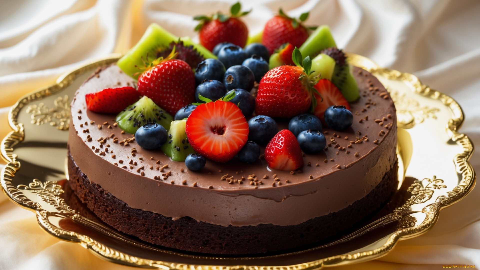 еда, торты, шоколадный, торт, крем, ягоды, клубника