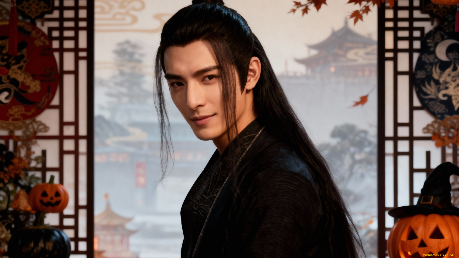 праздничные, хэллоуин, китаец, парень, ии