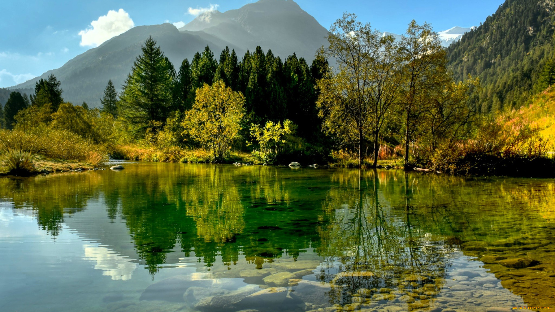 природа, реки, озера, горы, лес, осень, озеро, камни