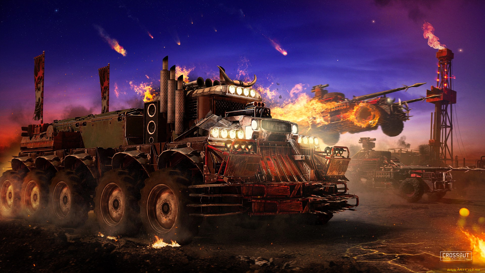 видео, игры, crossout, машины, техника, огонь, вышка