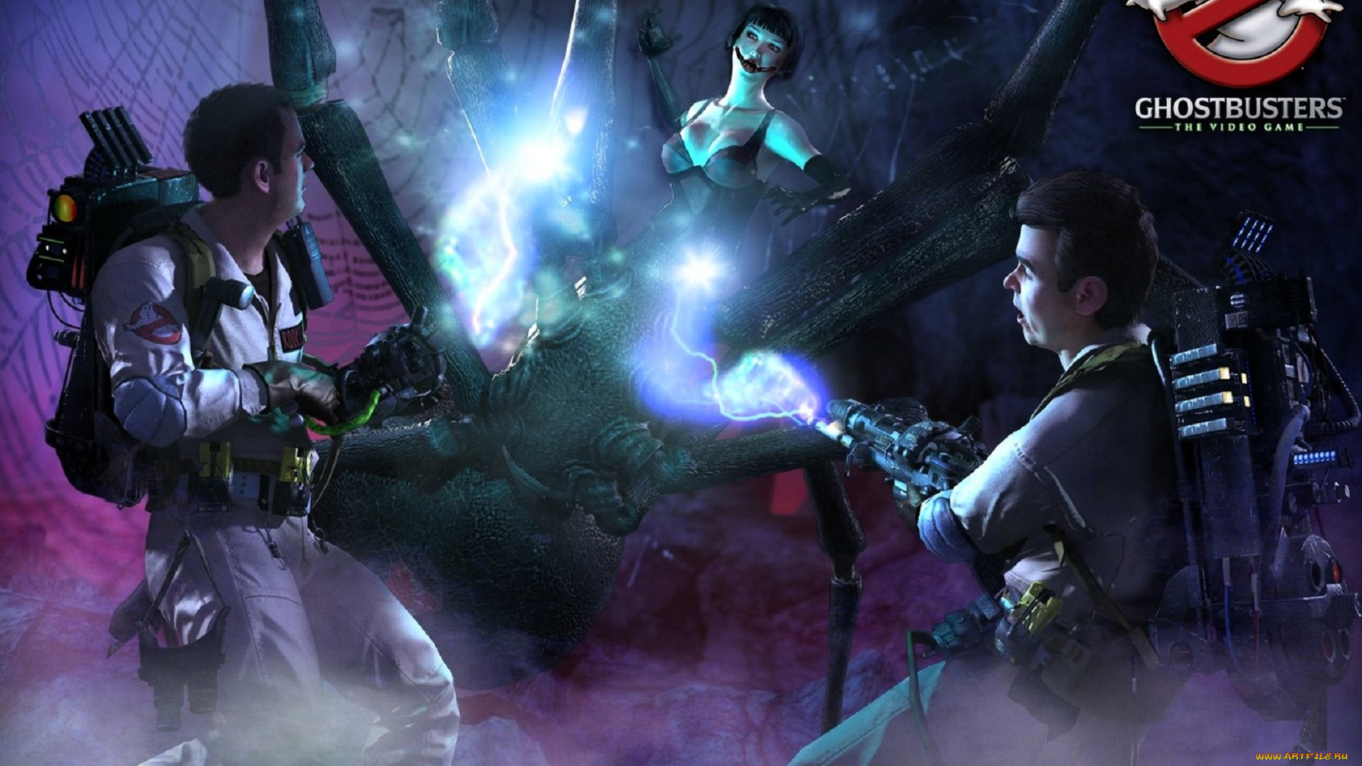 видео, игры, ghostbusters, , the, video, game, нечисть, паучиха, охотники, за, привидениями, лучи, дым