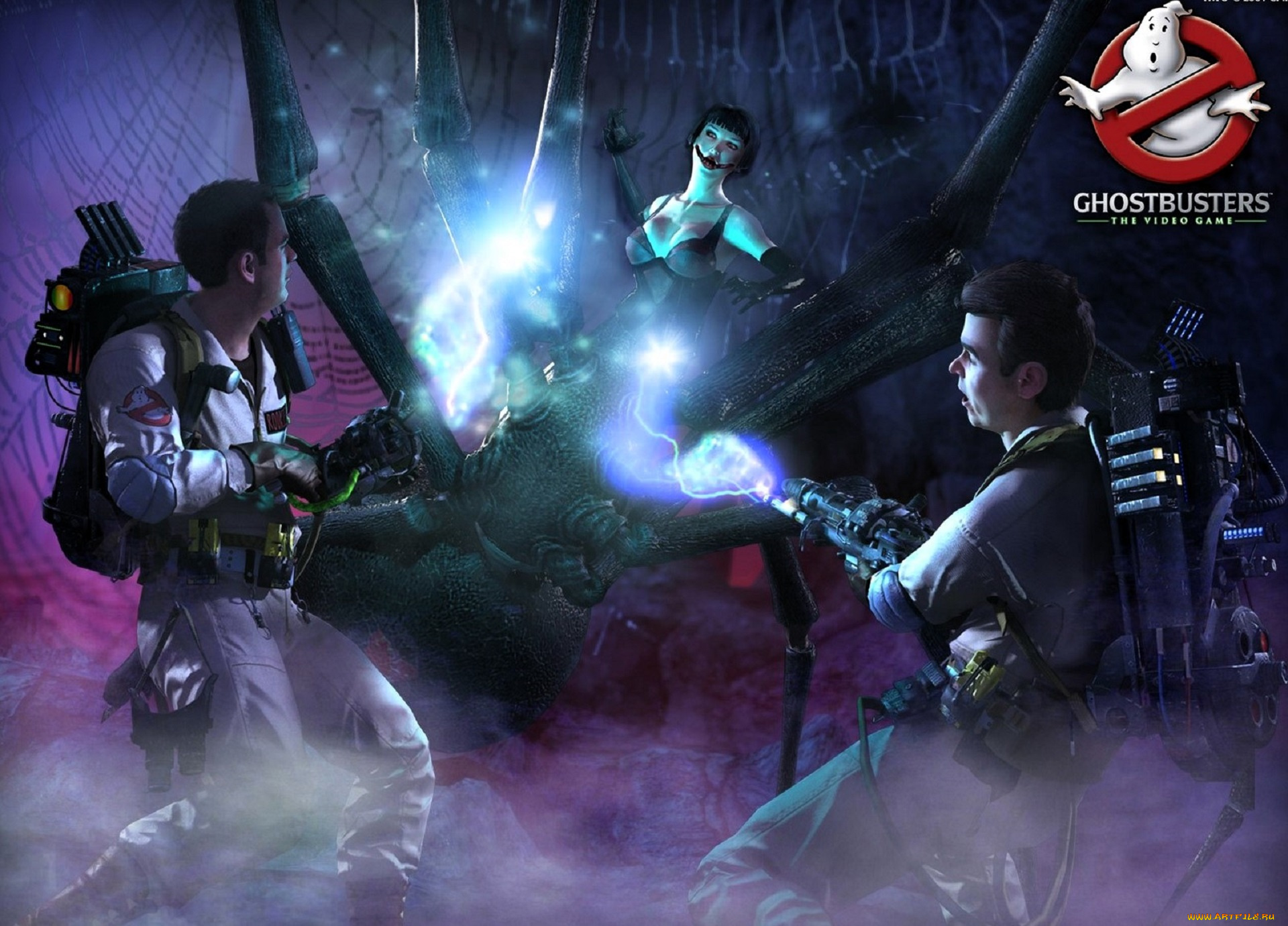 видео, игры, ghostbusters, , the, video, game, нечисть, паучиха, охотники, за, привидениями, лучи, дым