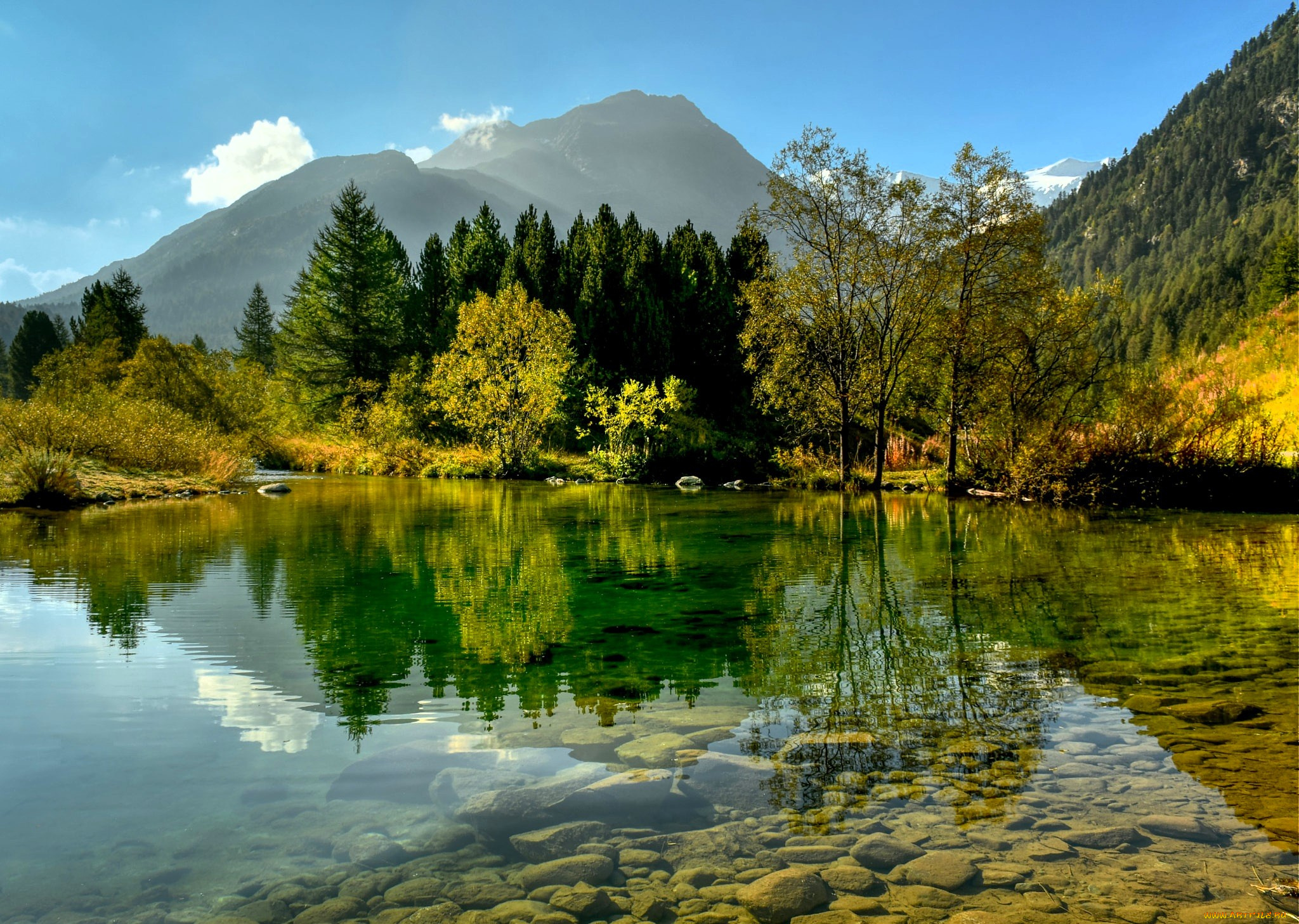 природа, реки, озера, горы, лес, осень, озеро, камни