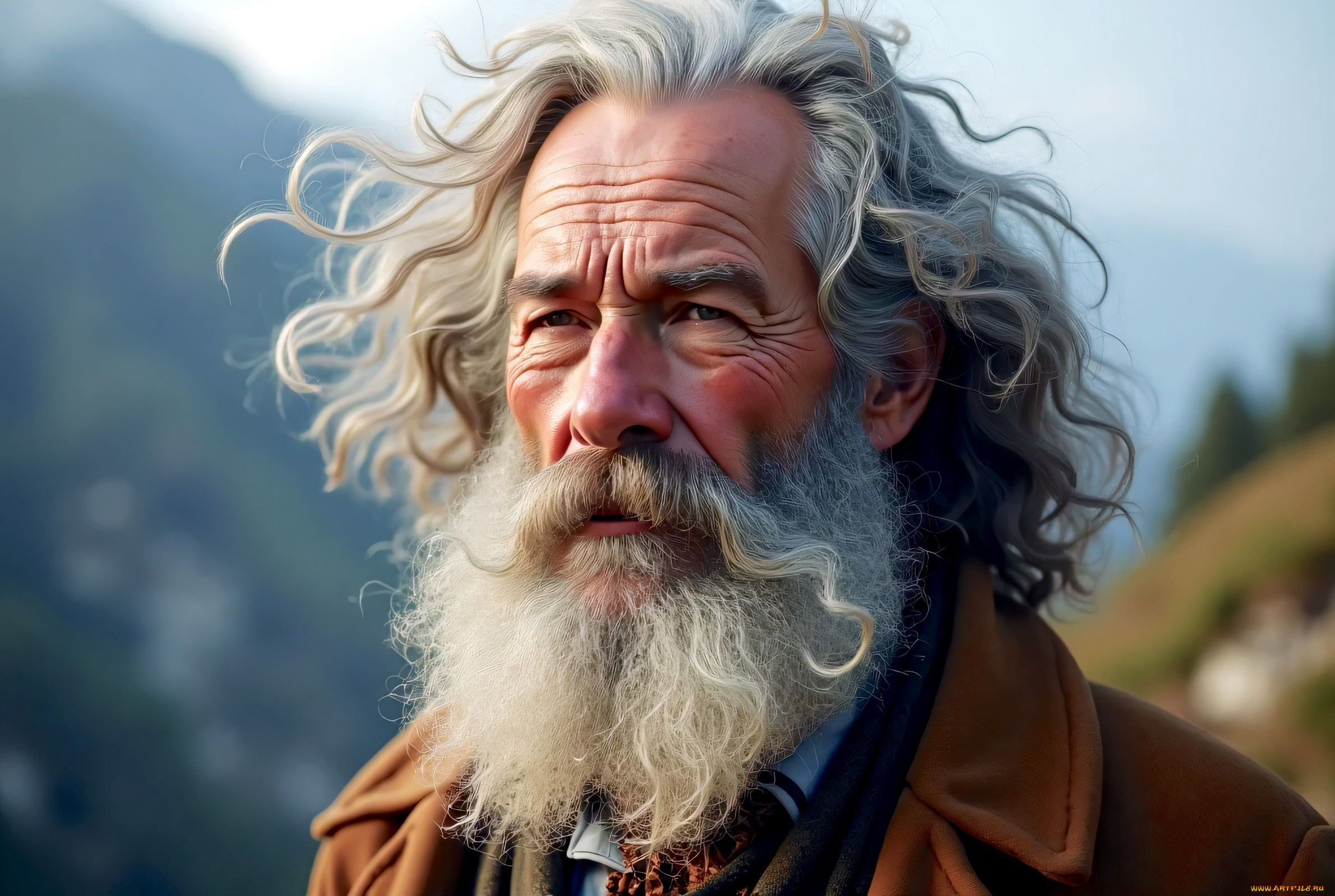 3д, графика, люди, , people, пожилой, седой, мужчина, борода, усы