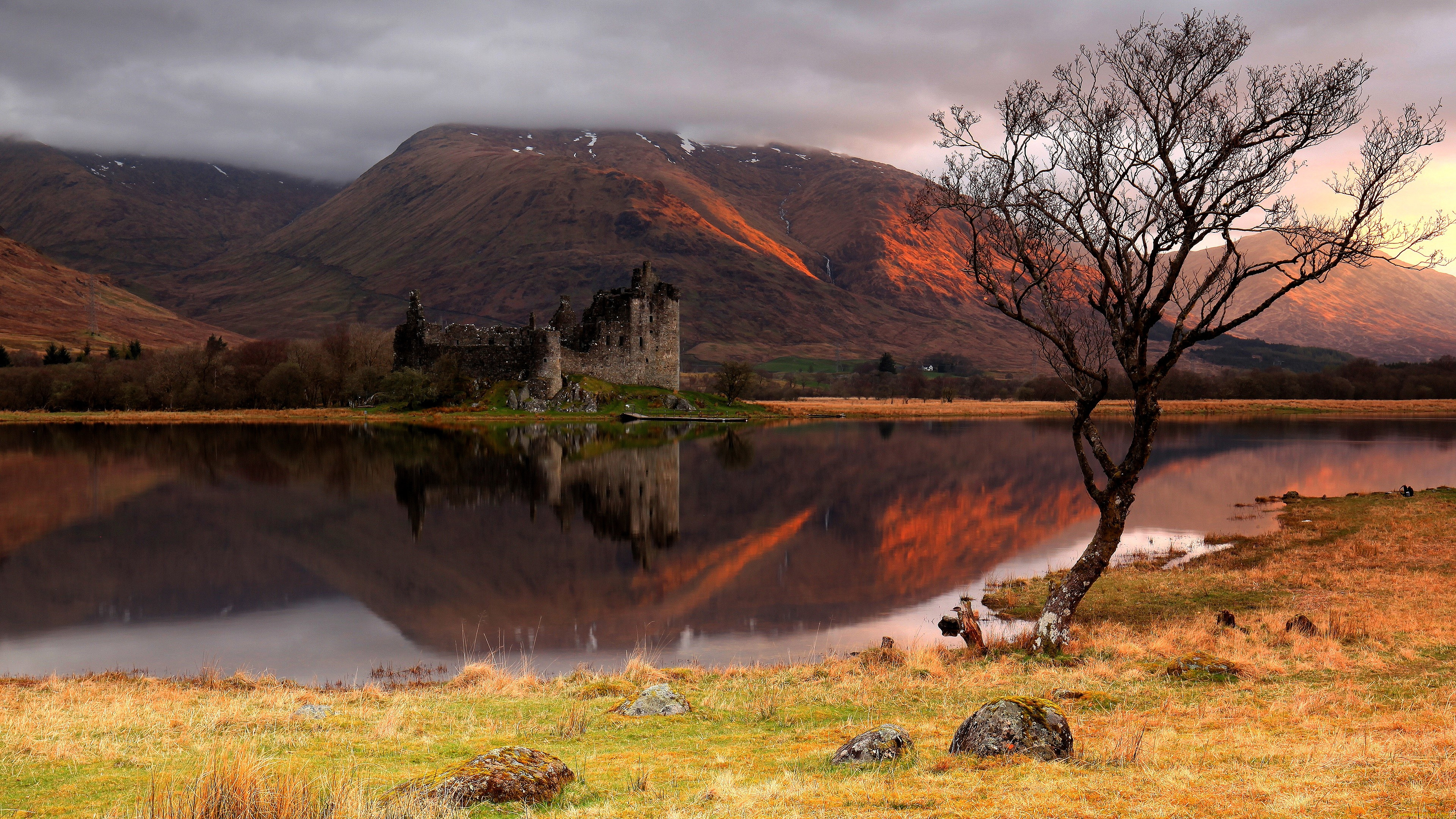 города, -, дворцы, , замки, , крепости, замок, горы, облака, осень, озеро, дерево