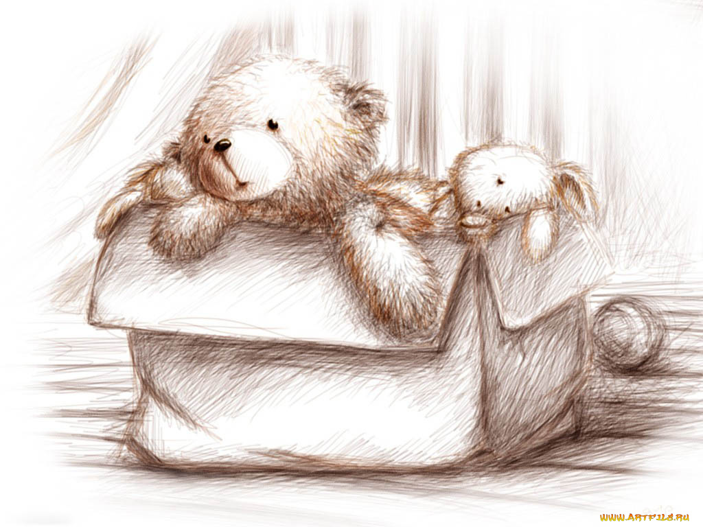 рисованные, мишки, тэдди, медведь, кролик, зайц