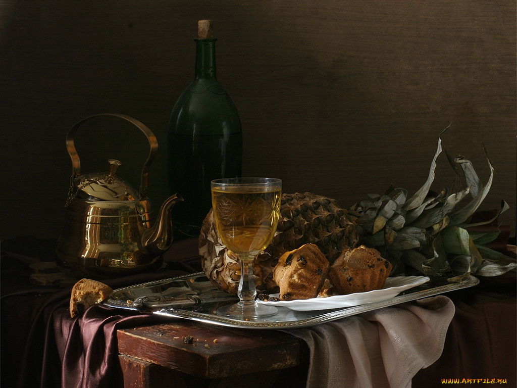 ира, быкова, кексами, ананасом, еда, натюрморт