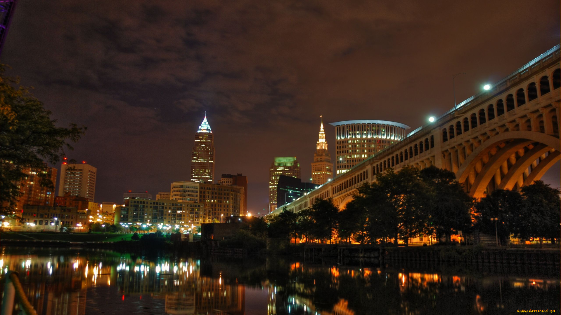 города, огни, ночного